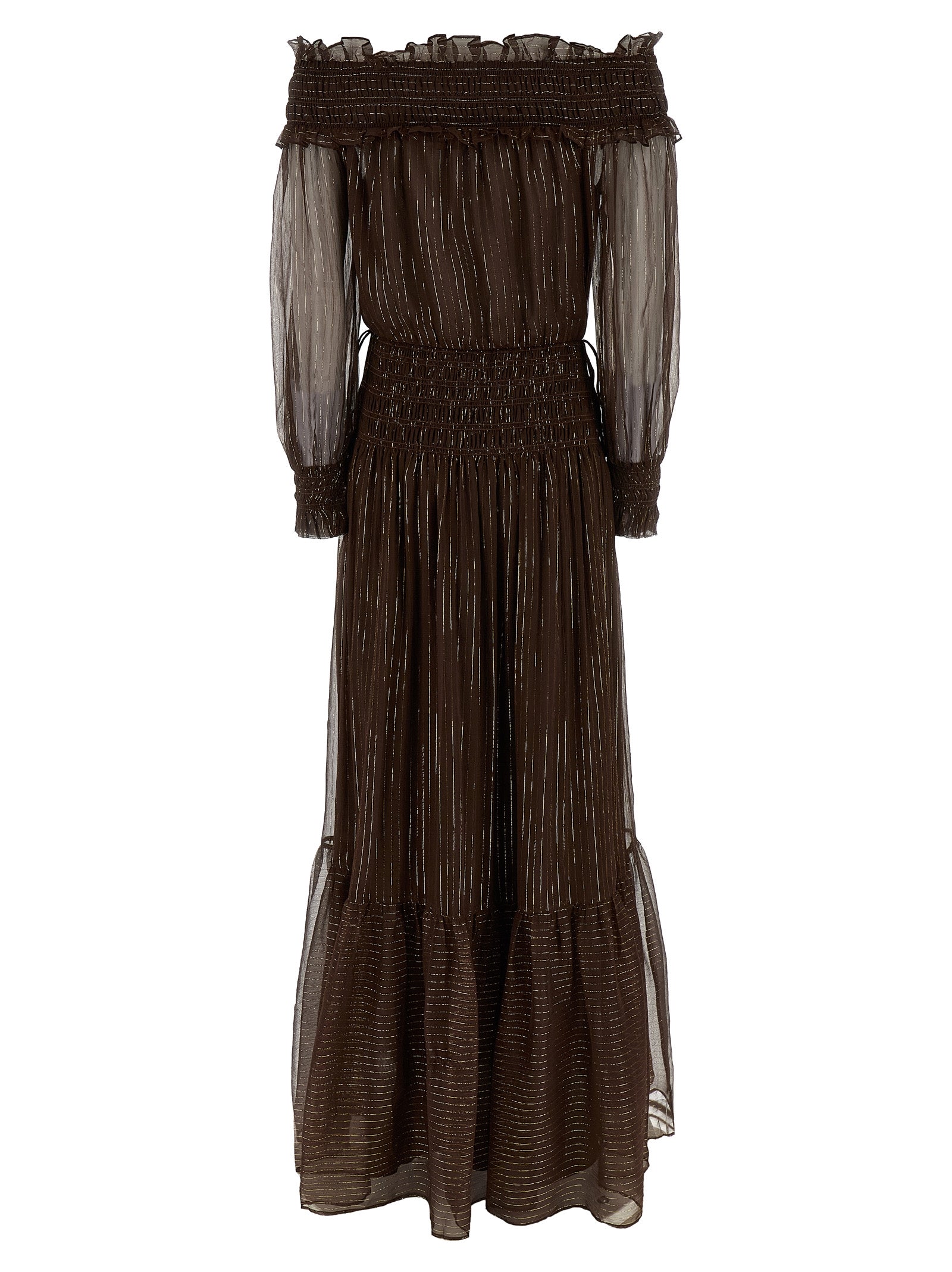 Self-Portrait Brown Georgette Off Shoulder Maxi Dress