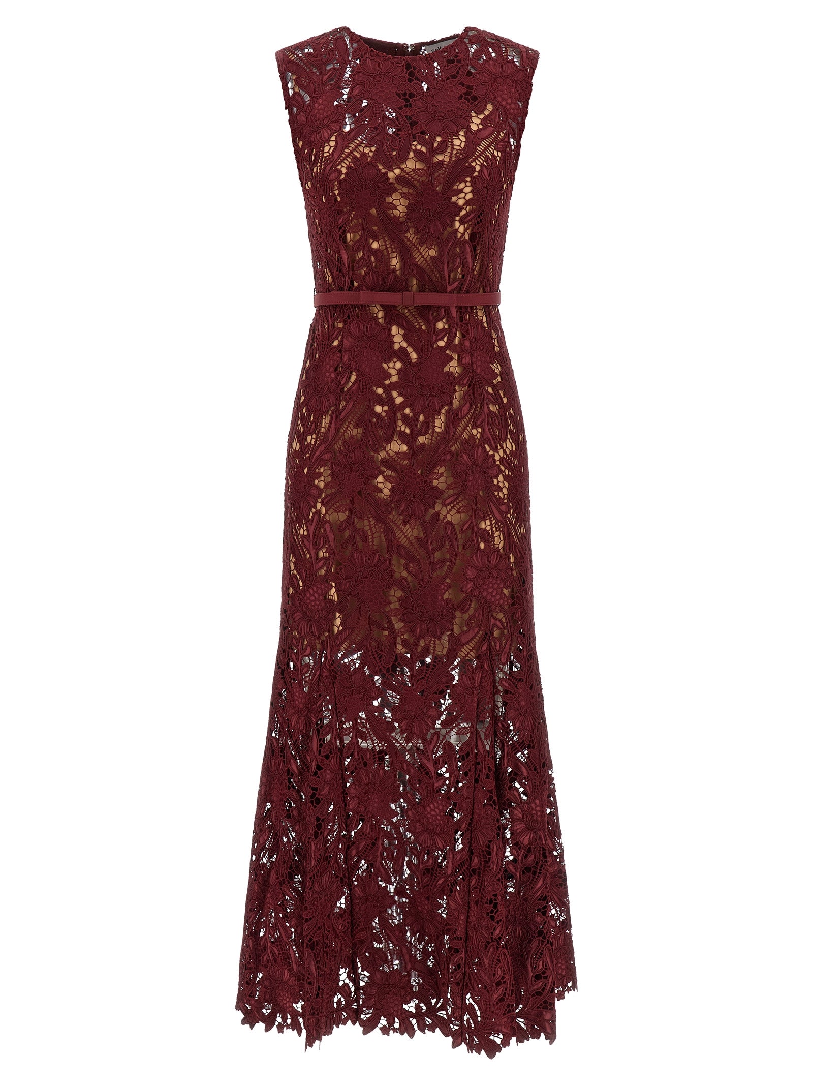 Self-Portrait Burgundy Guipure Lace Midi Dress