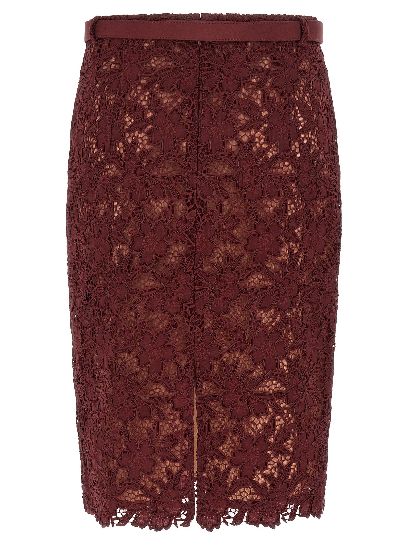 Self-Portrait Burgundy Guipure Lace Midi Skirt