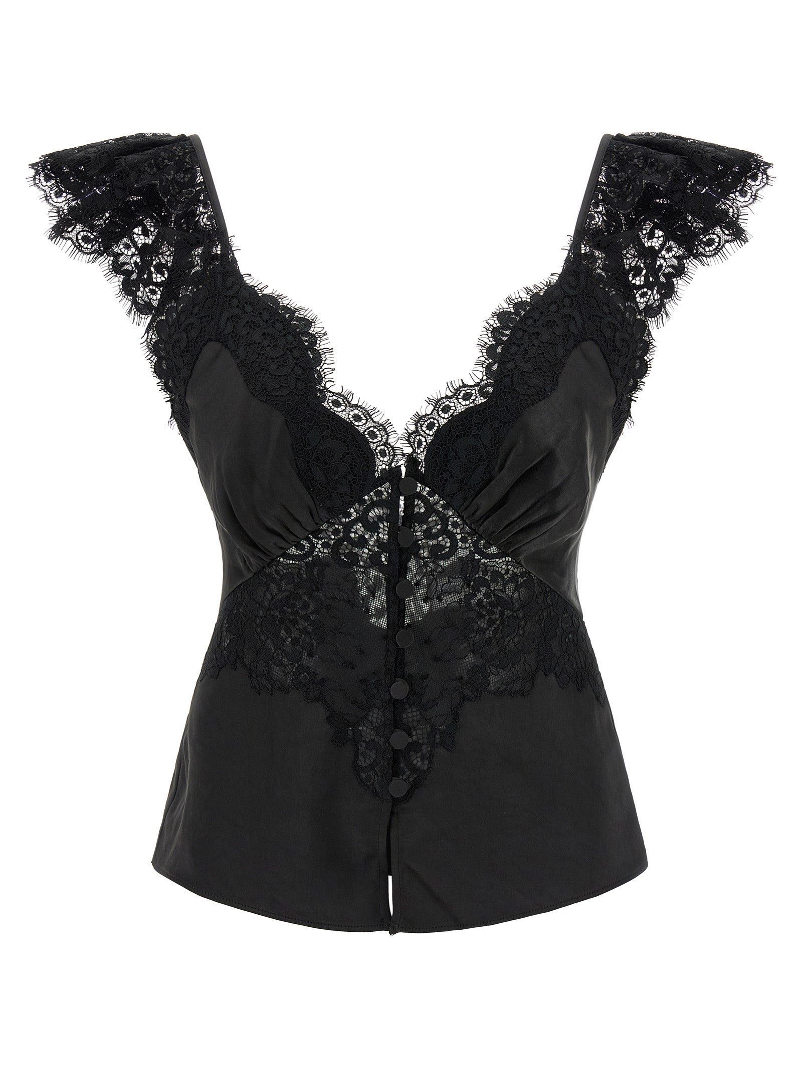 Self-Portrait Black Satin Lace Top