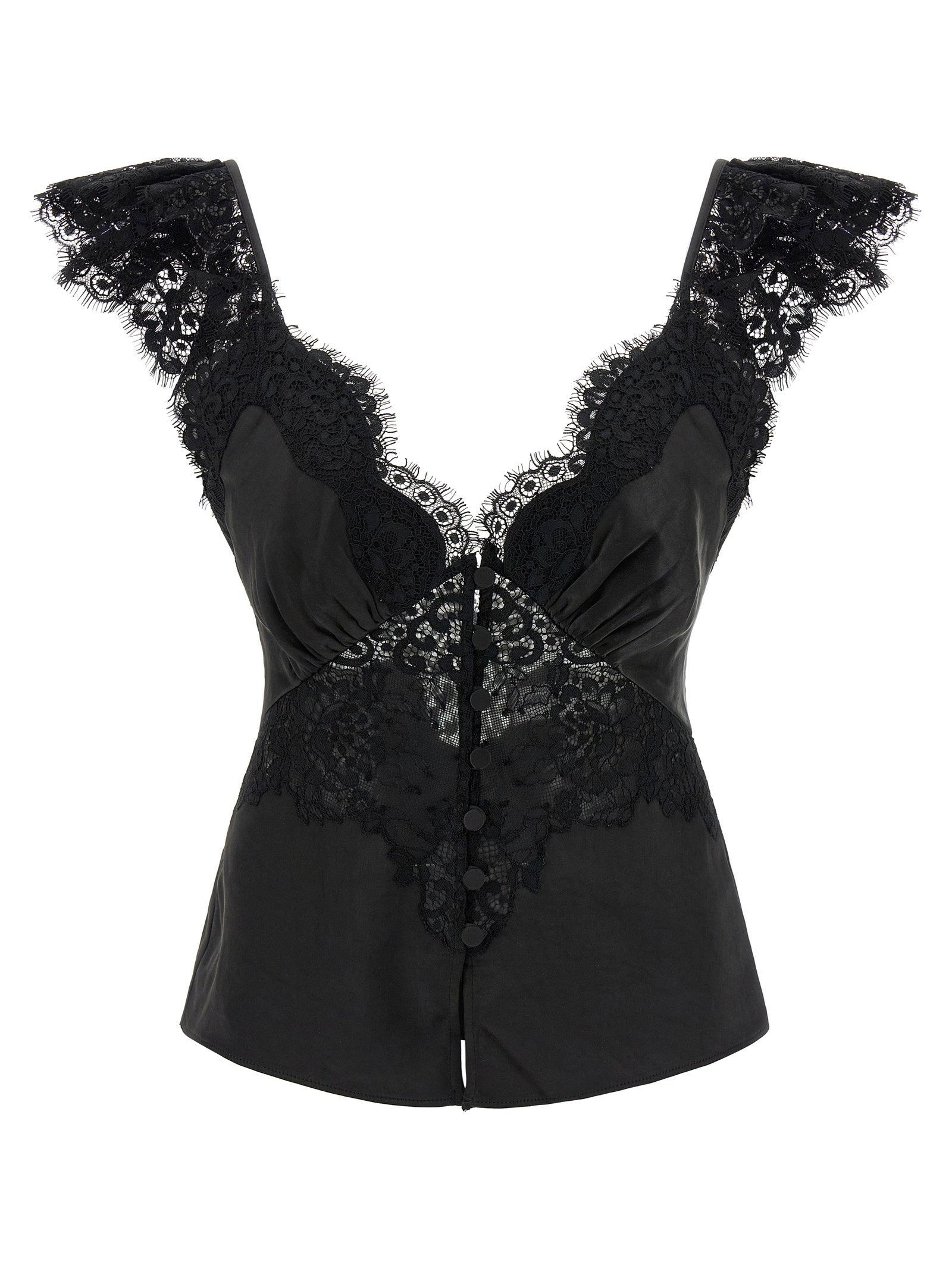 Self-Portrait Black Satin Lace Top