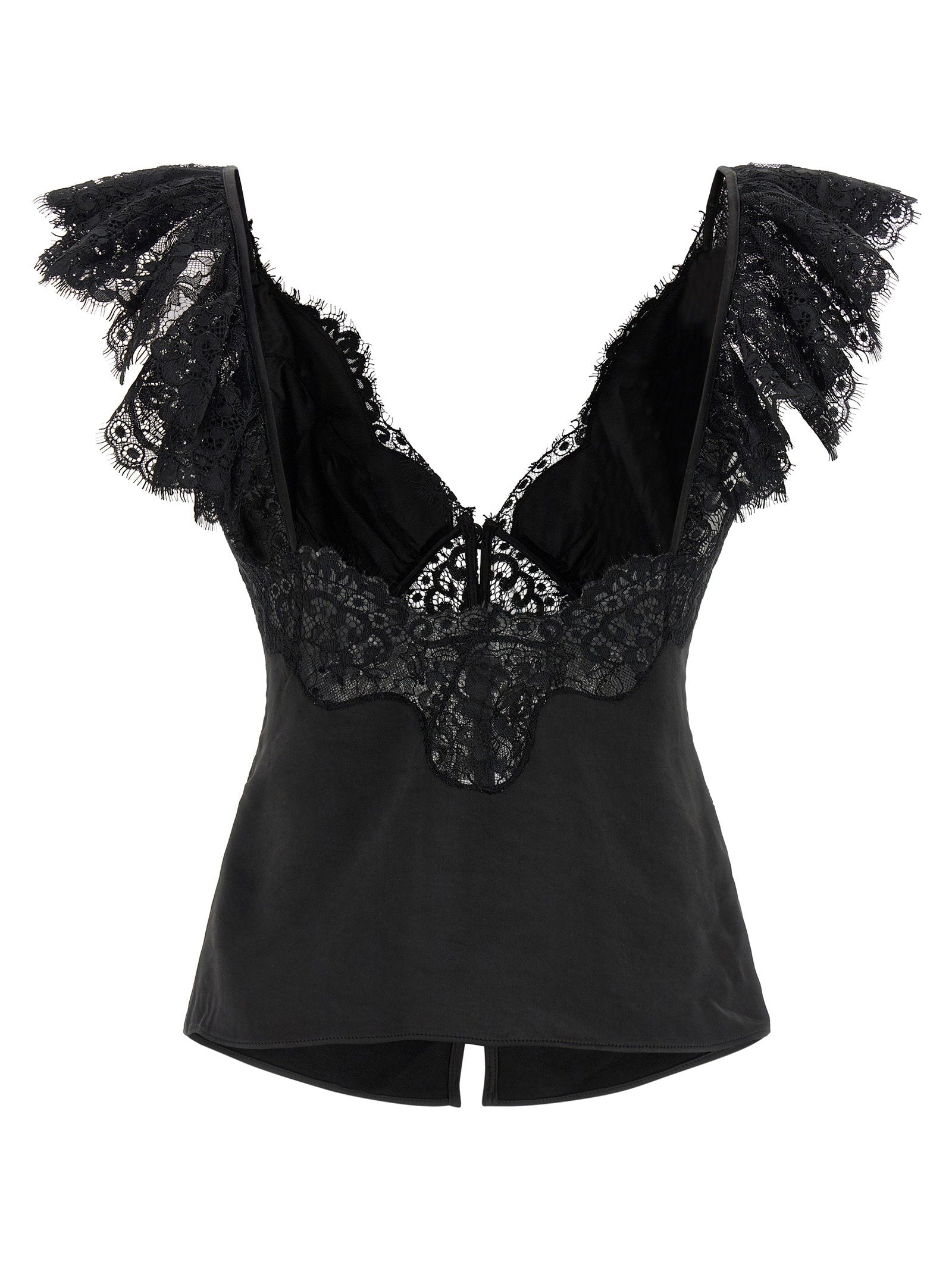 Self-Portrait Black Satin Lace Top