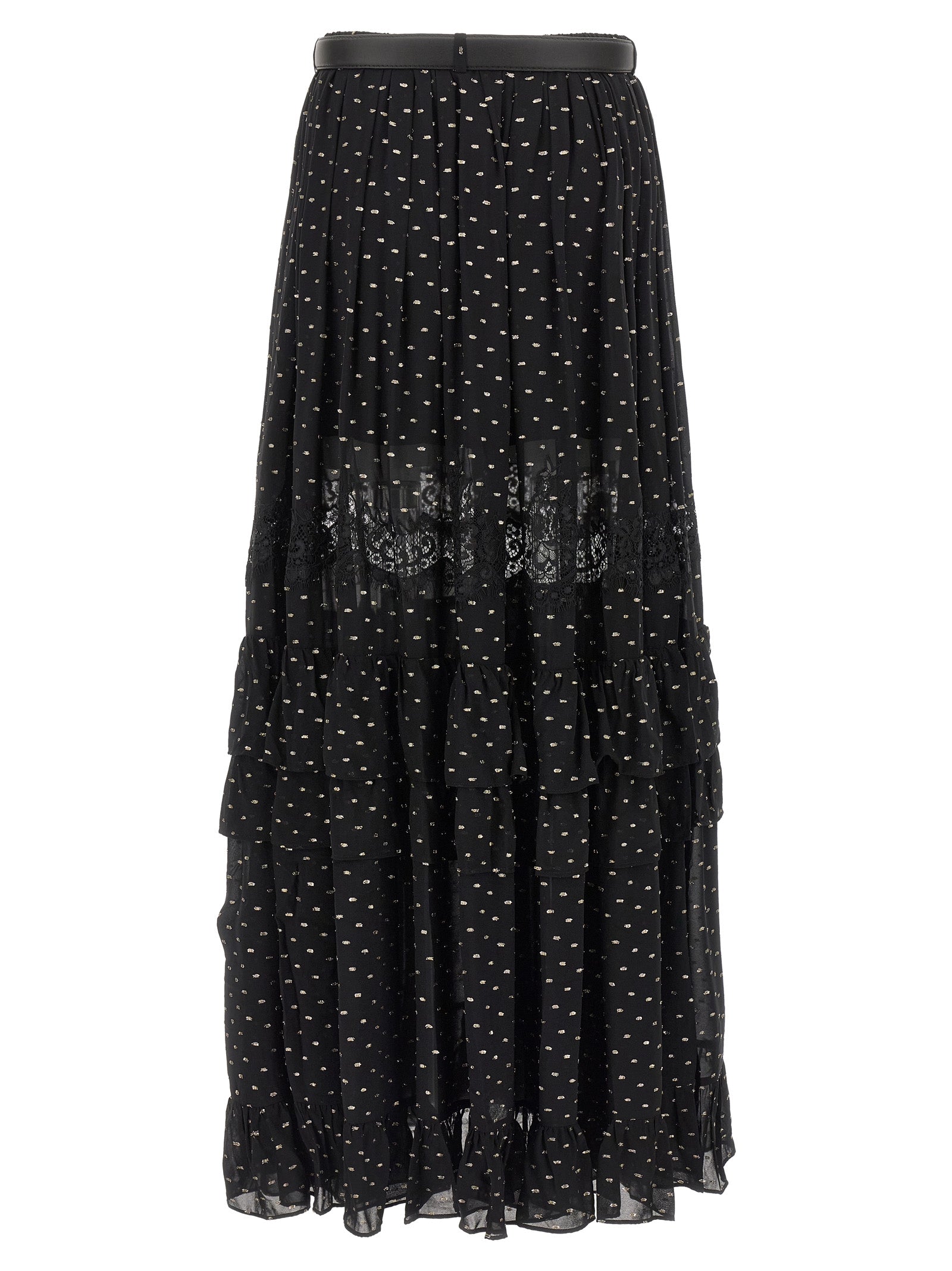 Self-Portrait Black And Gold Chiffon Lace Maxi Skirt