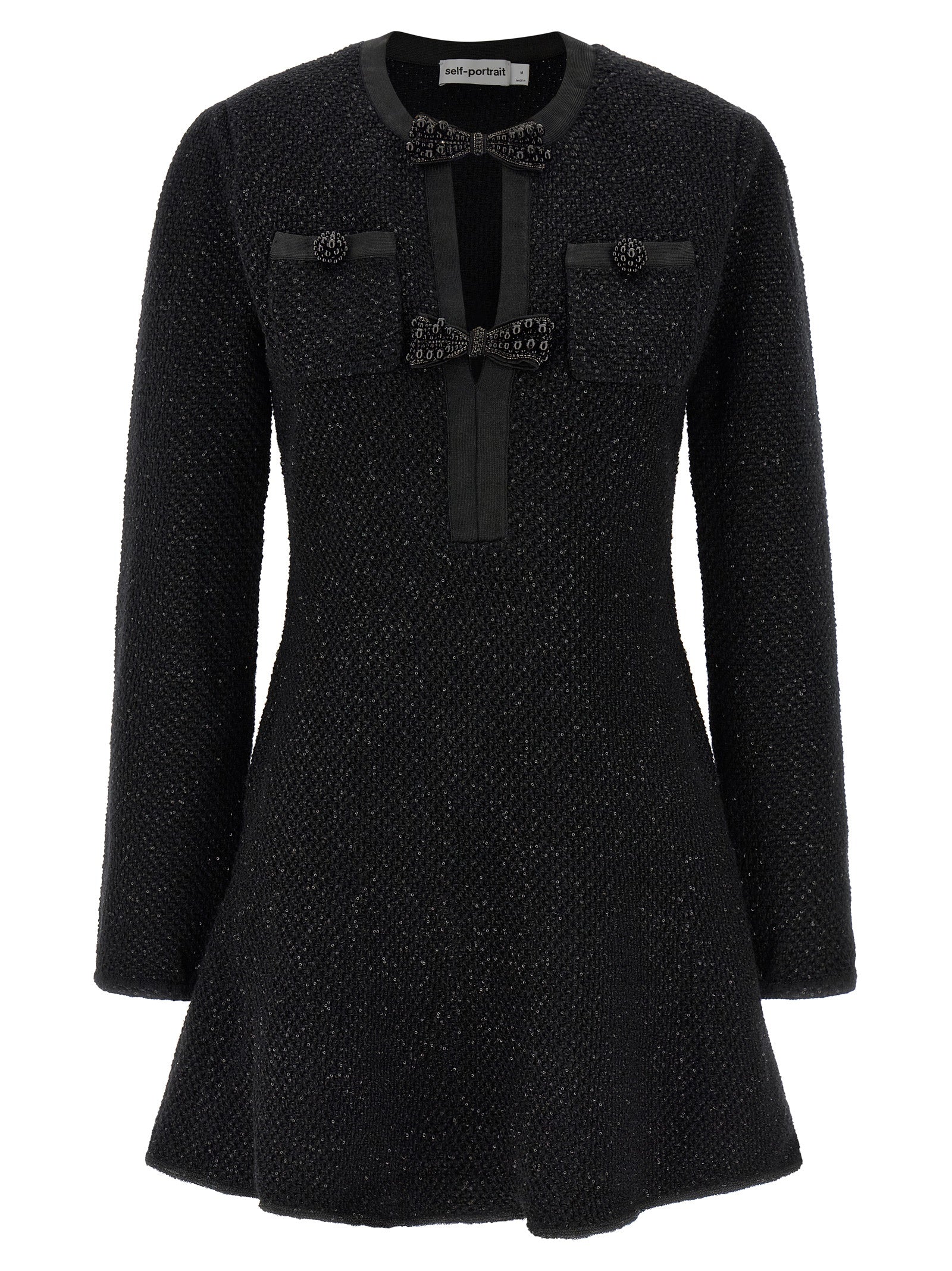 Self-Portrait Black Sequin Knit Mini Dress