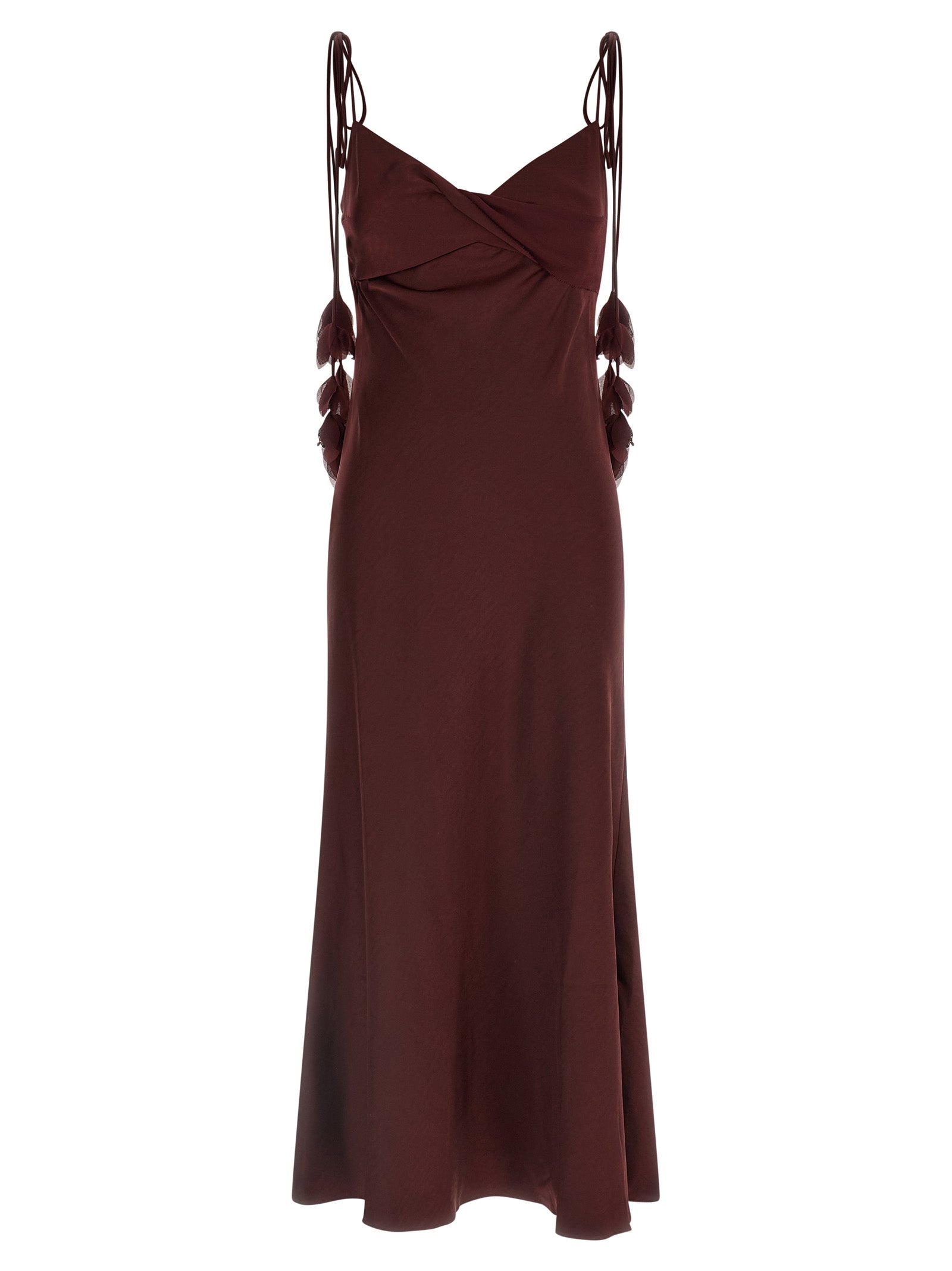 Self-Portrait Burgundy Satin Flower Midi Dress
