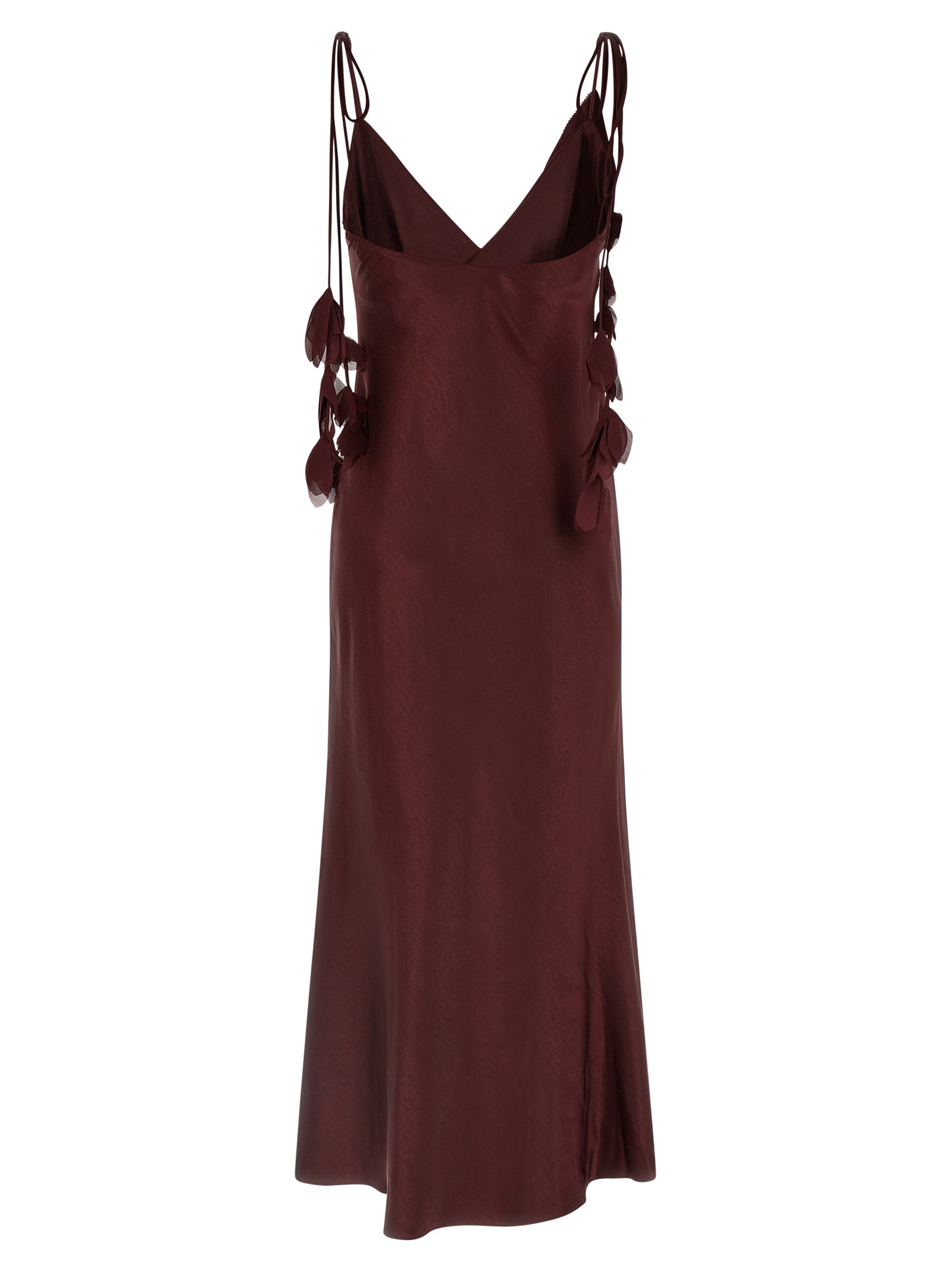 Self-Portrait Burgundy Satin Flower Midi Dress