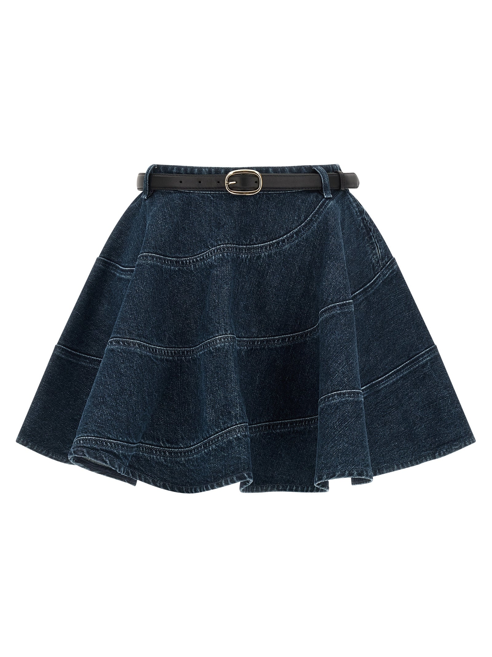 Self-Portrait Flared Denim Mini Skirt