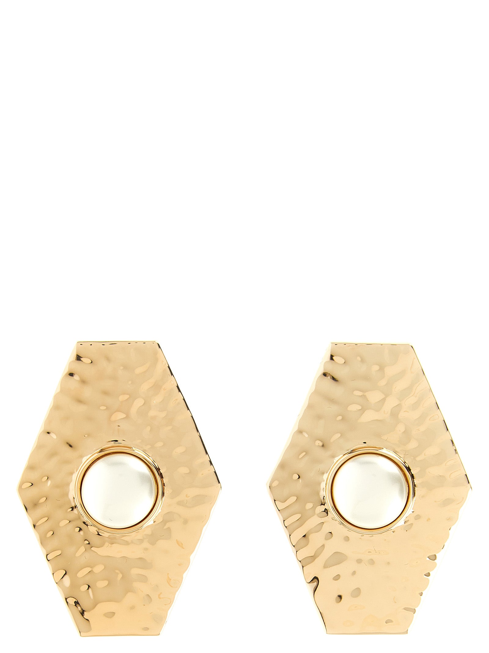 Self-Portrait Large Hammered Gold Pearl Earrings