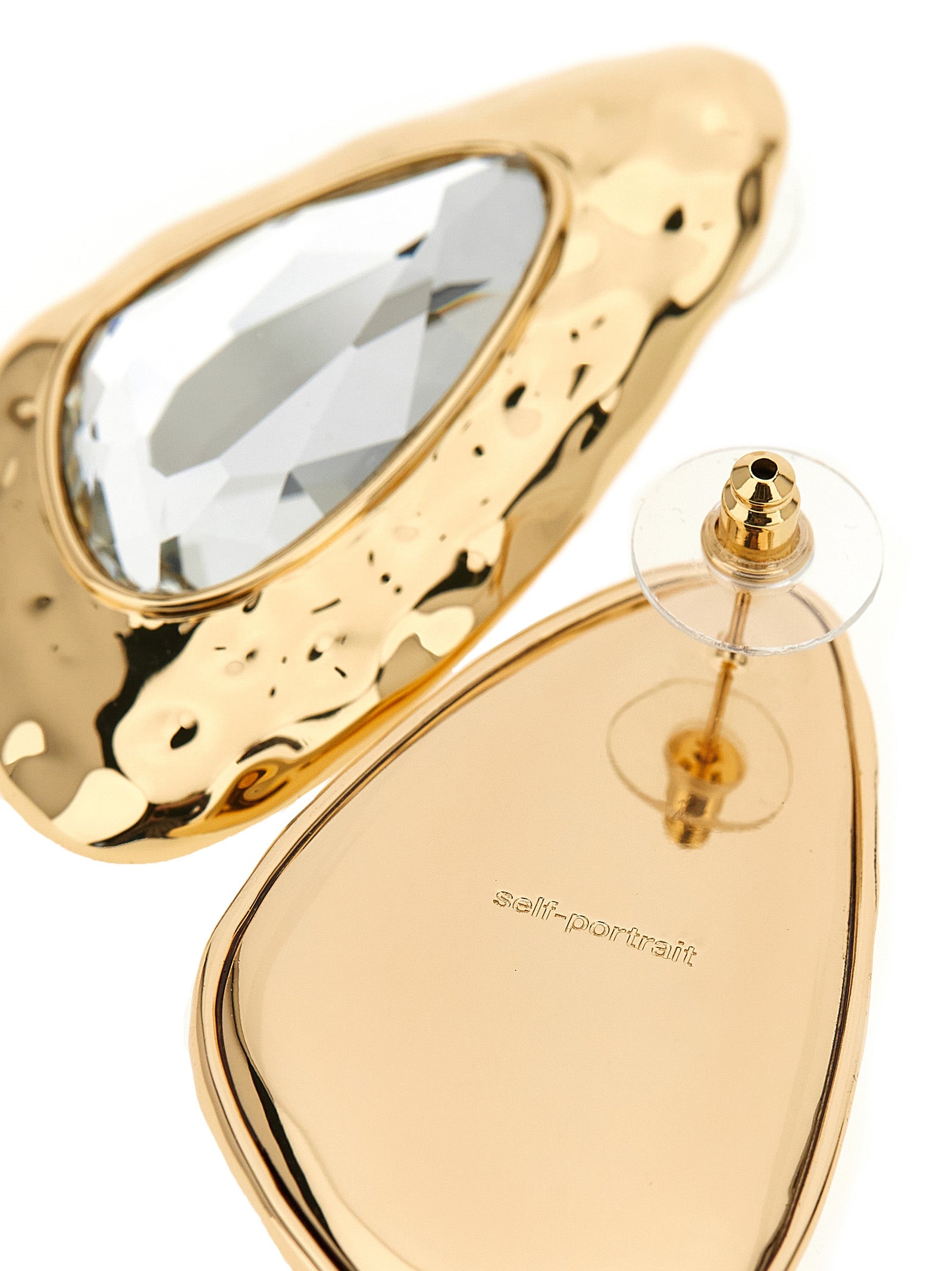 Self-Portrait Hammered Gold Crystal Earrings