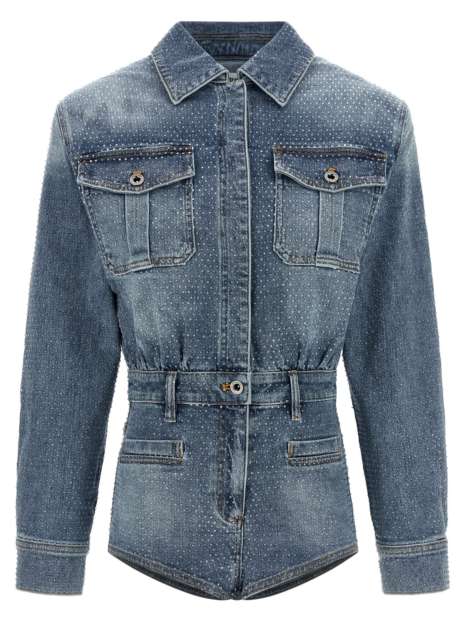 Self-Portrait Rhinestone Denim Jumpsuit