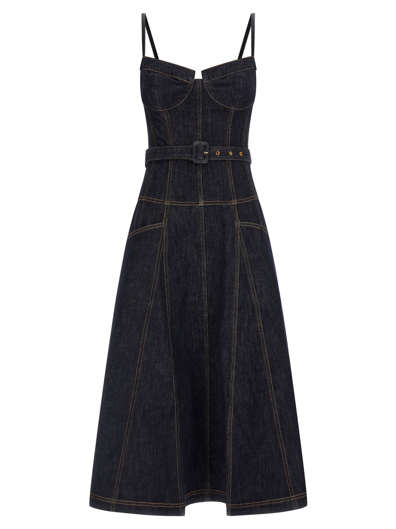 Self-Portrait Indigo Denim Flared Midi Dress