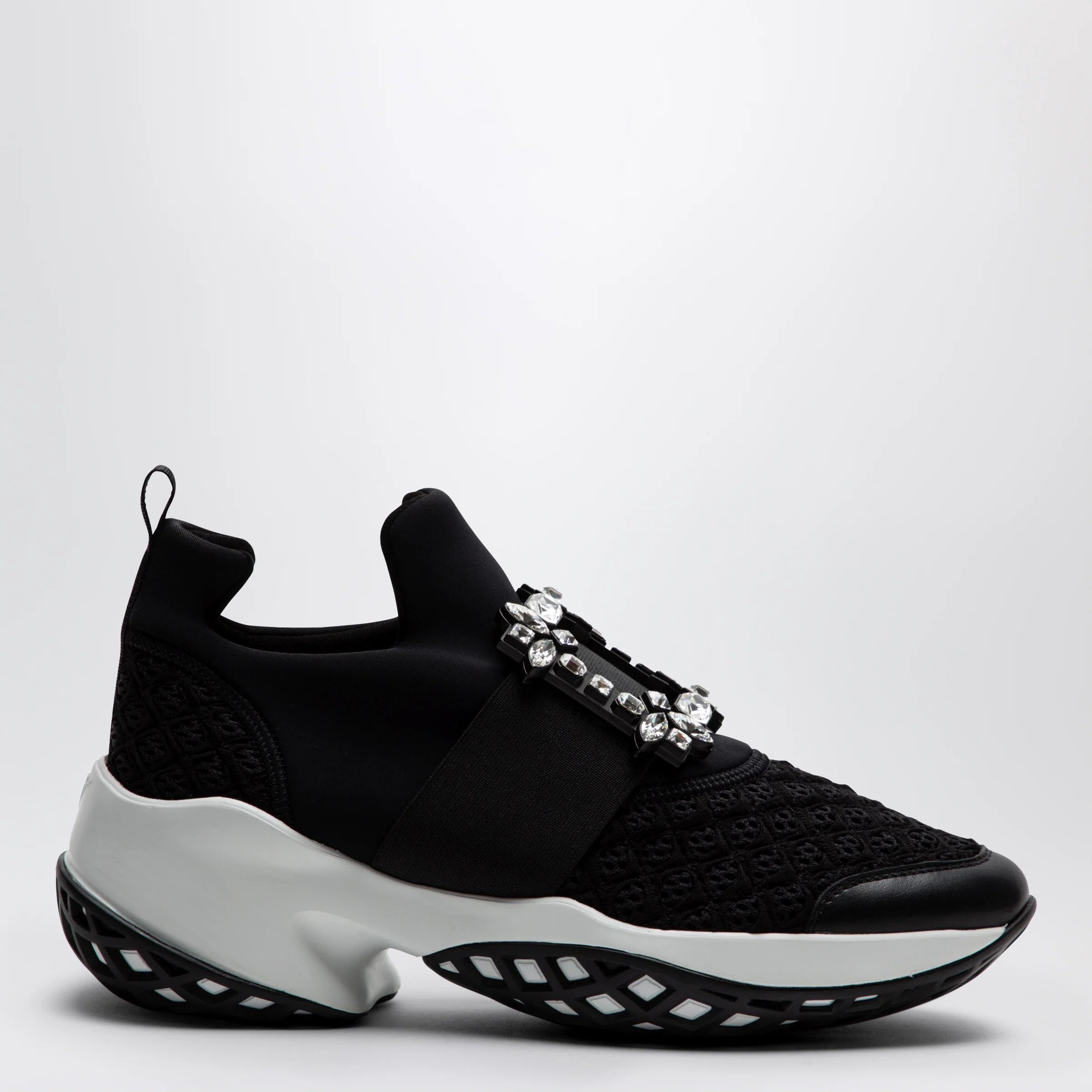 ROGER VIVIER Black Viv Run strass buckle sneakers