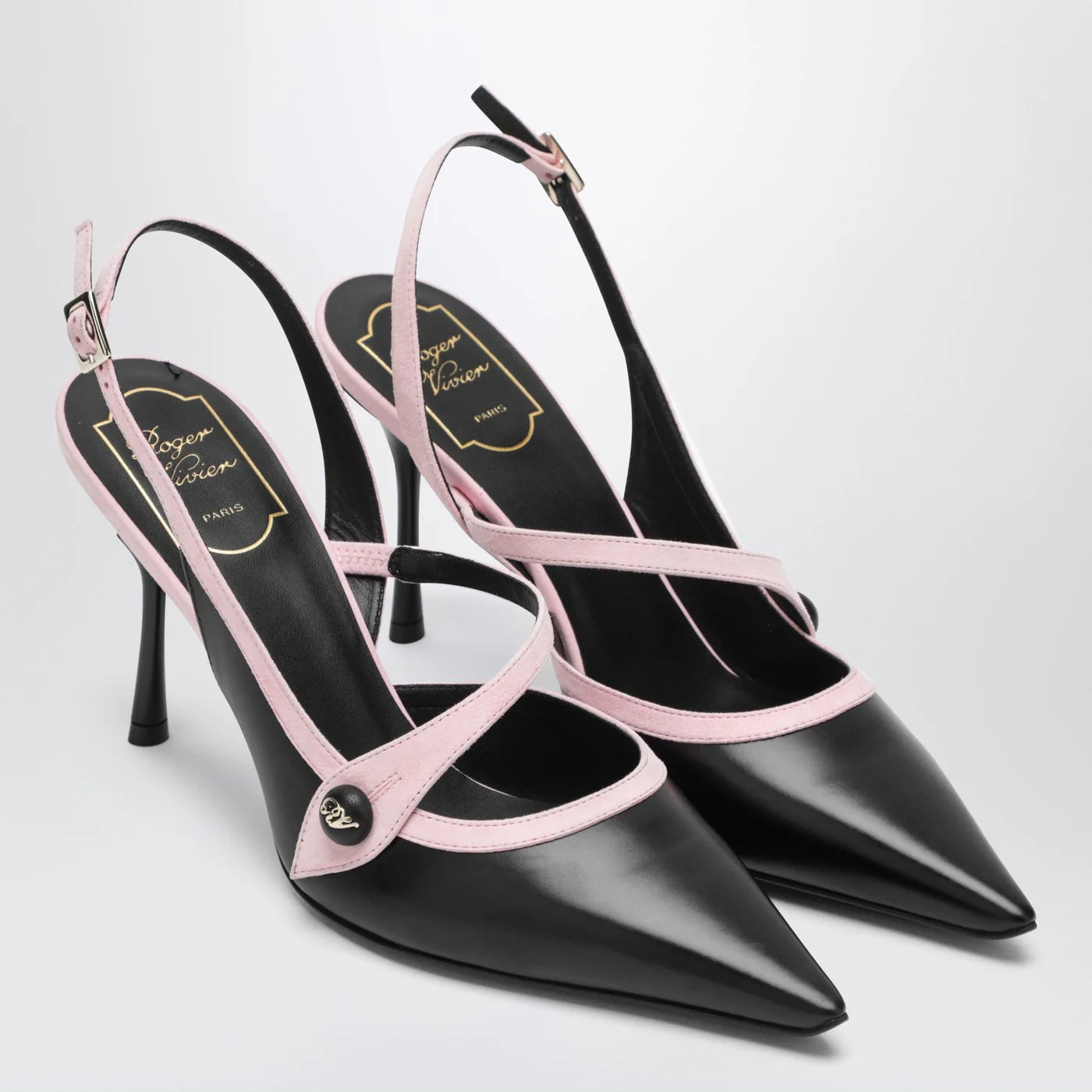 ROGER VIVIER Black/pink Vivier slingback pumps