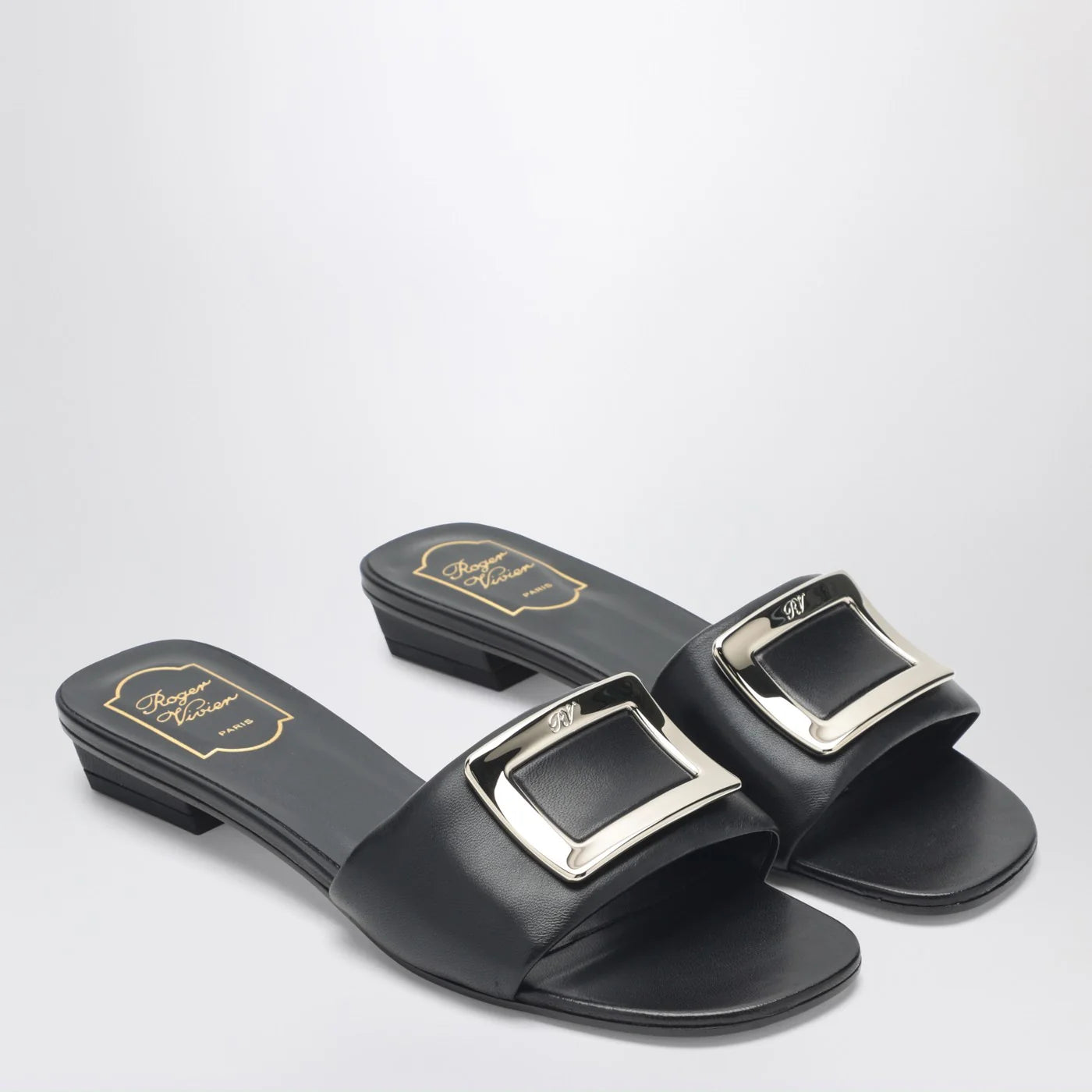 ROGER VIVIER Square buckle leather slides