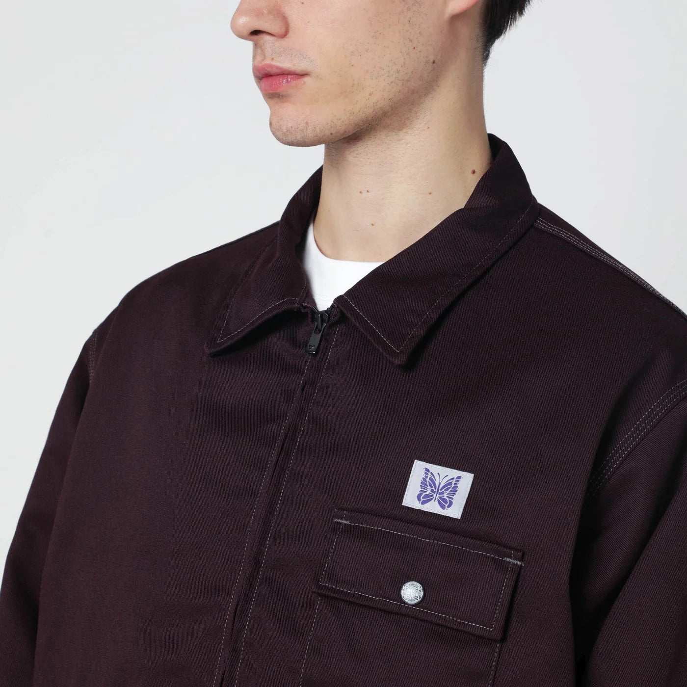 Needles Burgundy zip shirt jacket