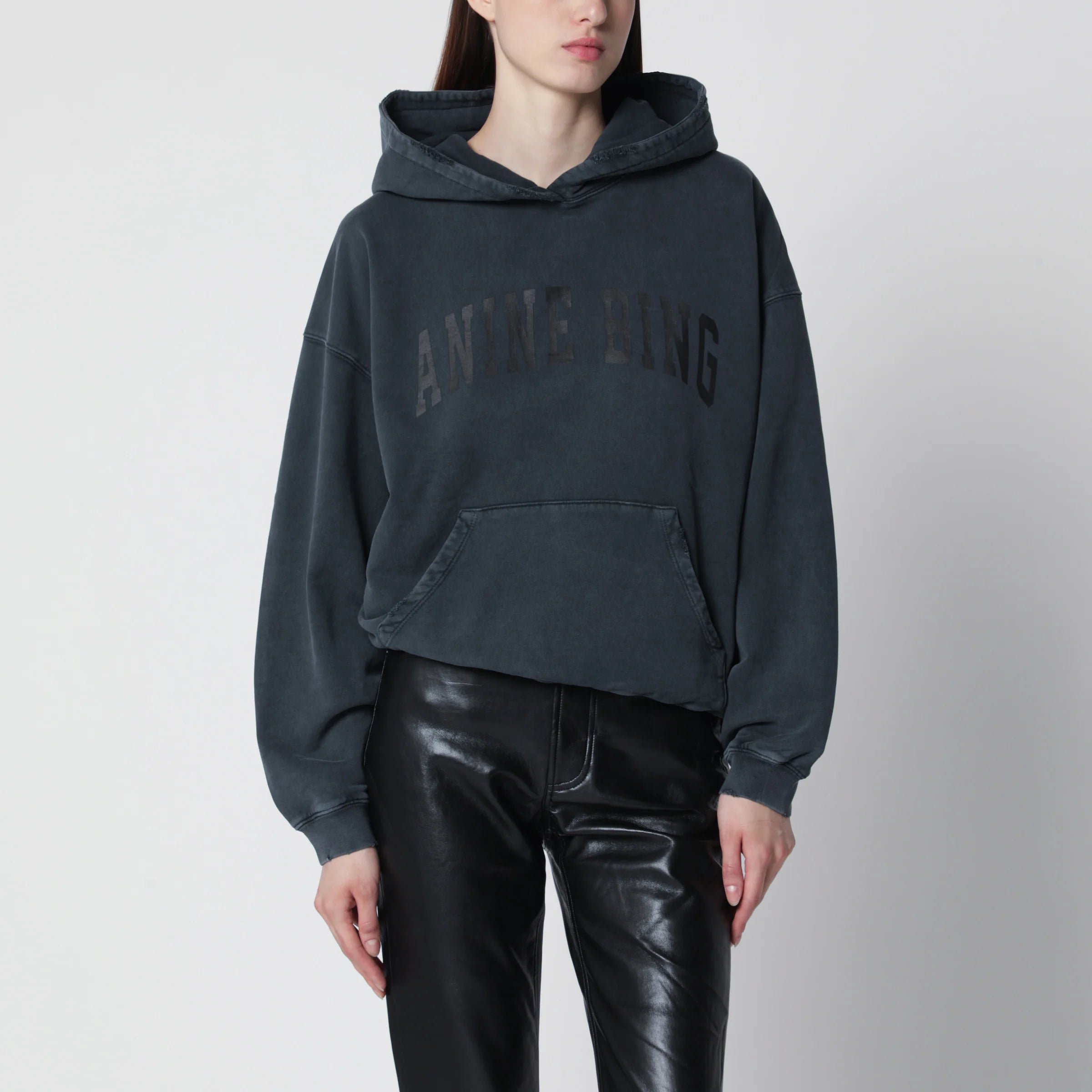 ANINE BING Black washed hoodie with distressing
