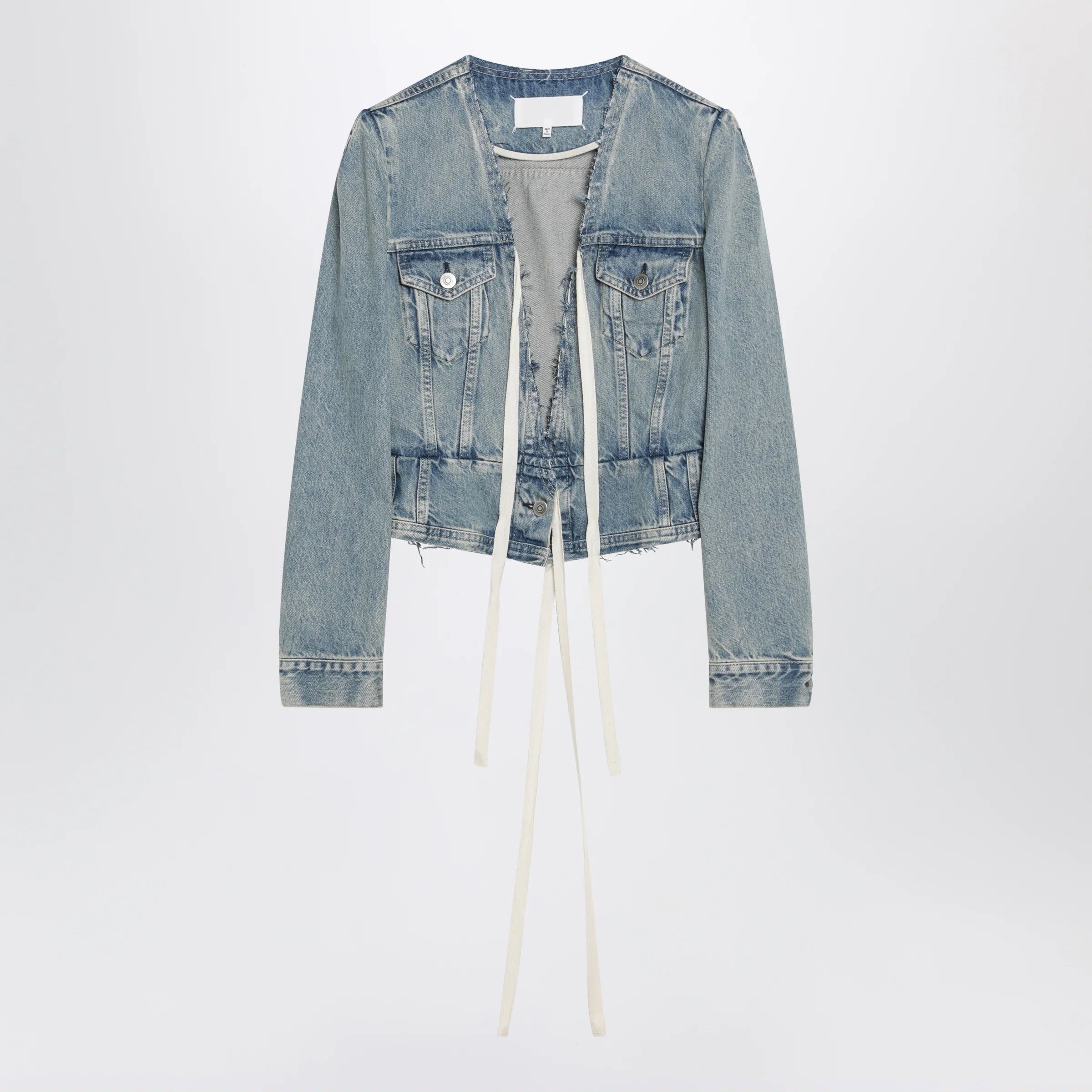 Maison Margiela Light blue cotton denim jacket with V-neck
