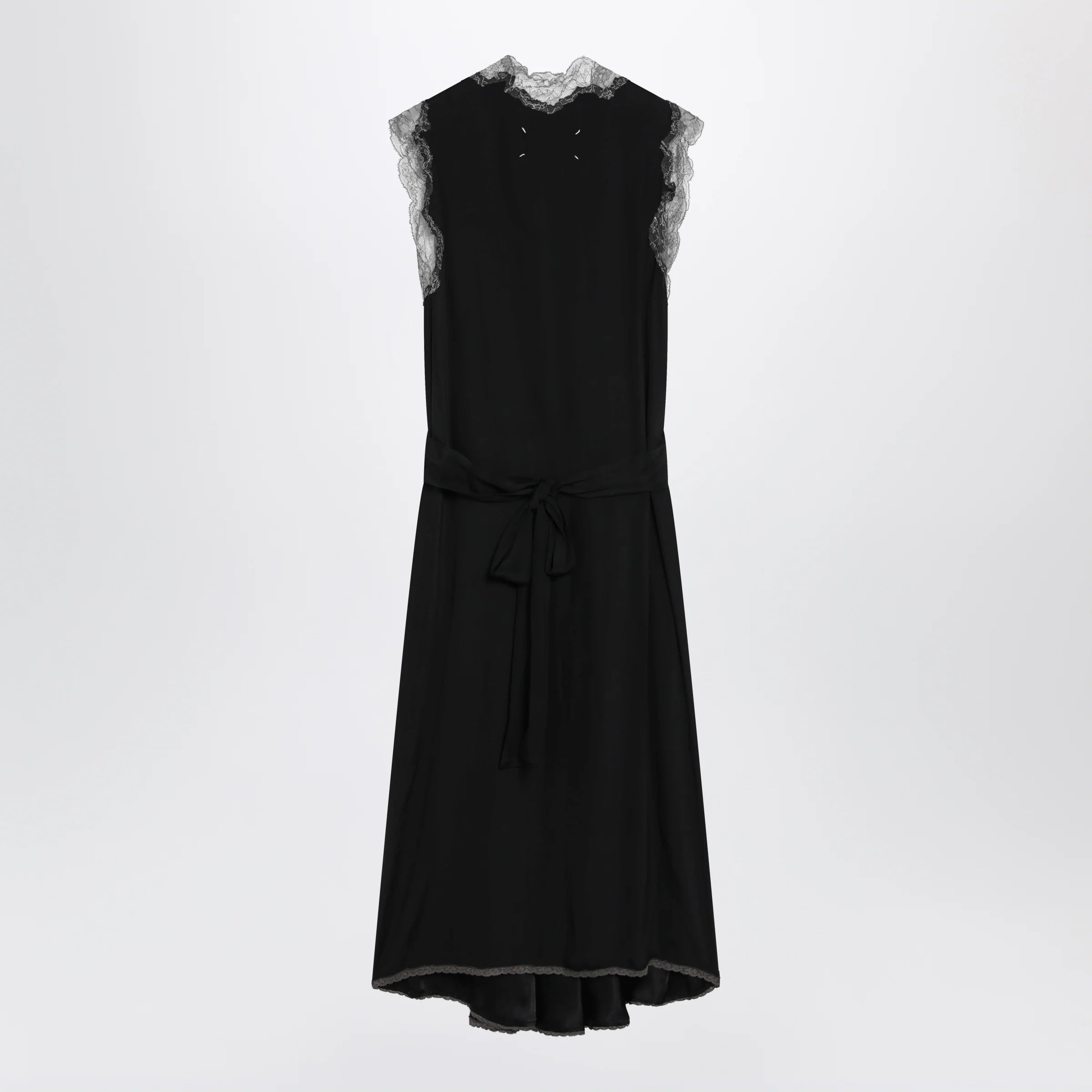Maison Margiela Black silk midi dress with lace