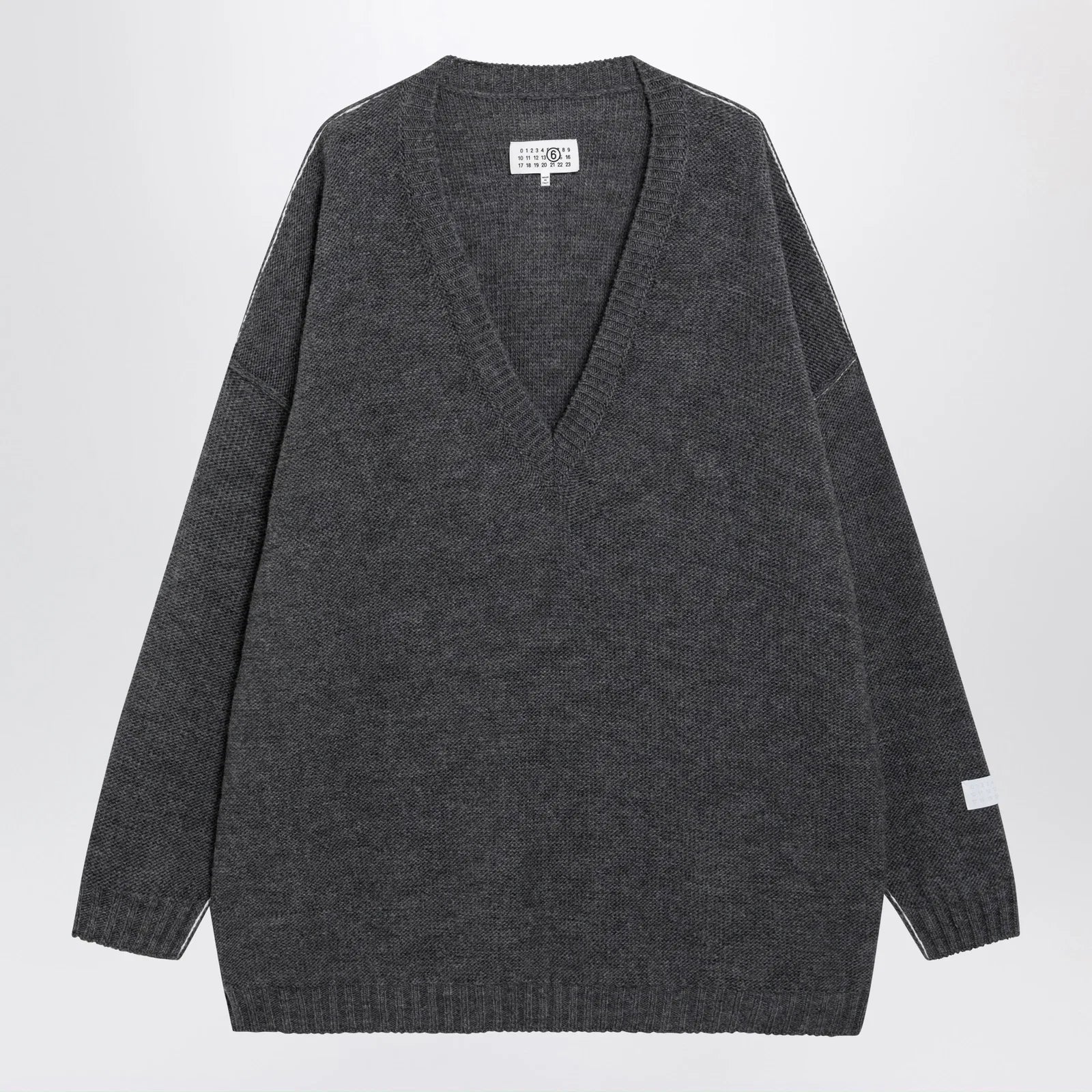 MM6 Maison Margiela Grey mélange oversized V-neck knit sweater
