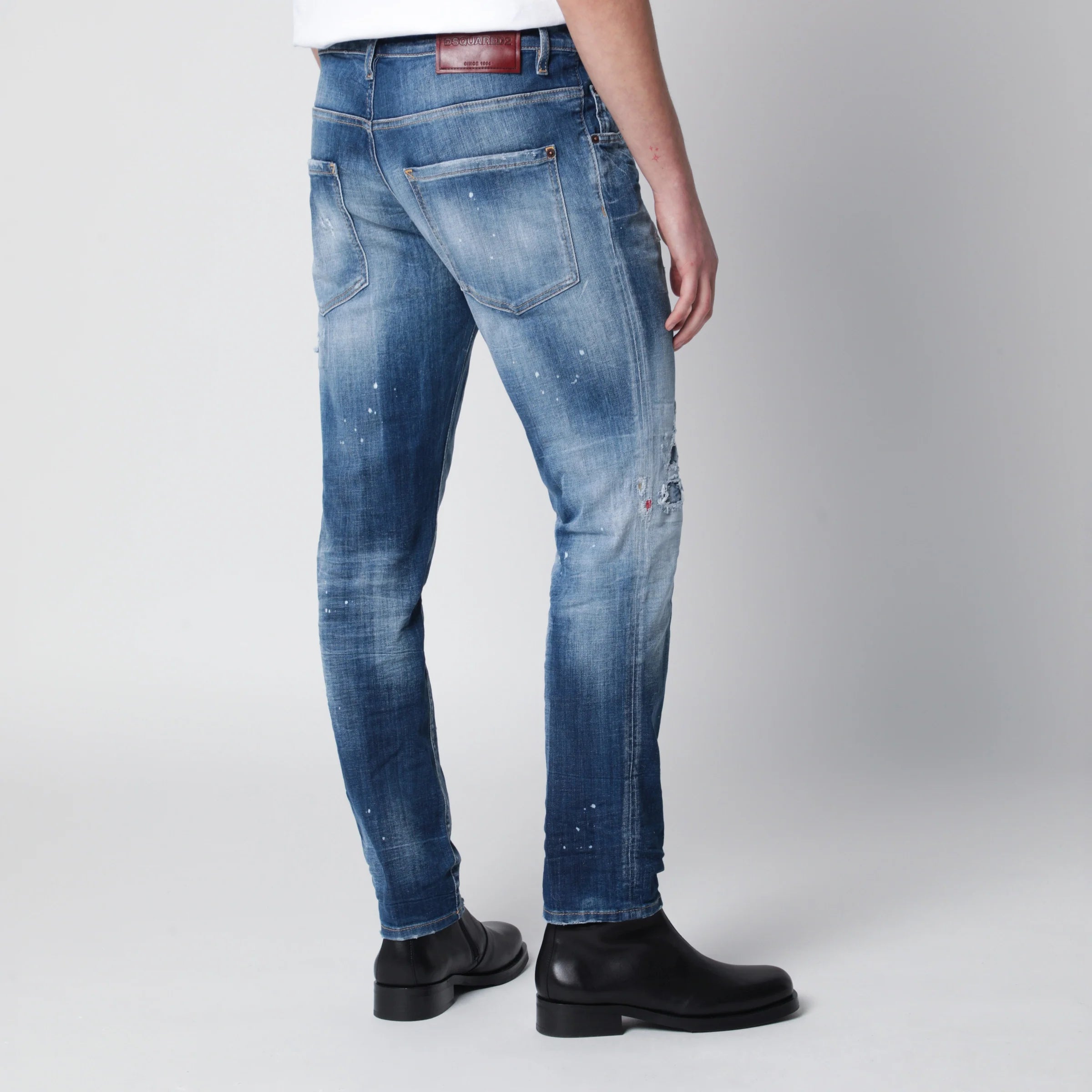 Dsquared2 Skater jeans in medium blue with destroyed details