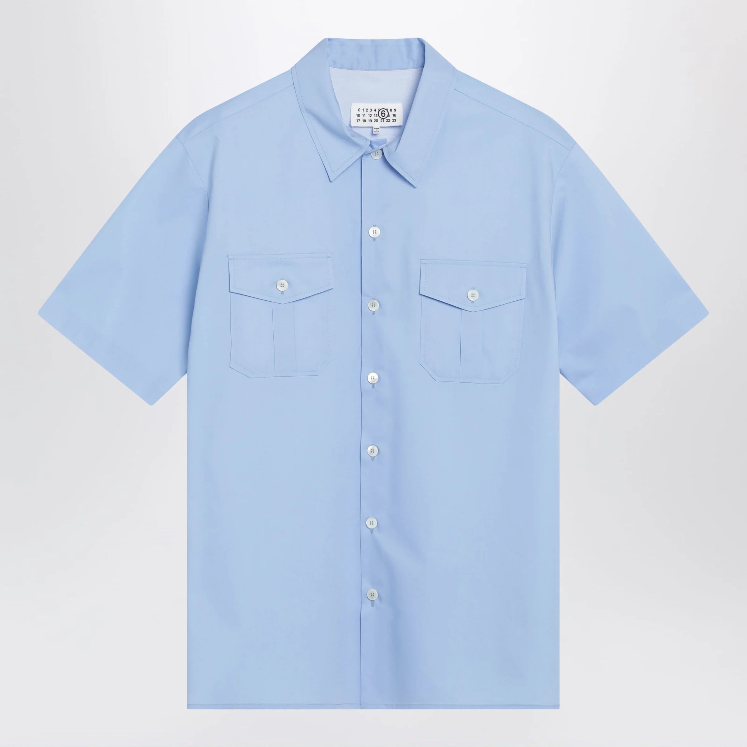 MM6 Maison Margiela Short-sleeve poplin shirt with reinforcements, light blue