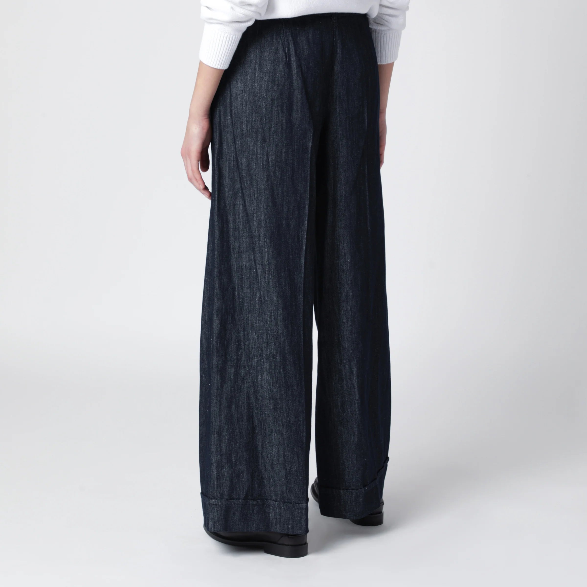 S Max Mara Straight navy blue cotton and linen denim trousers
