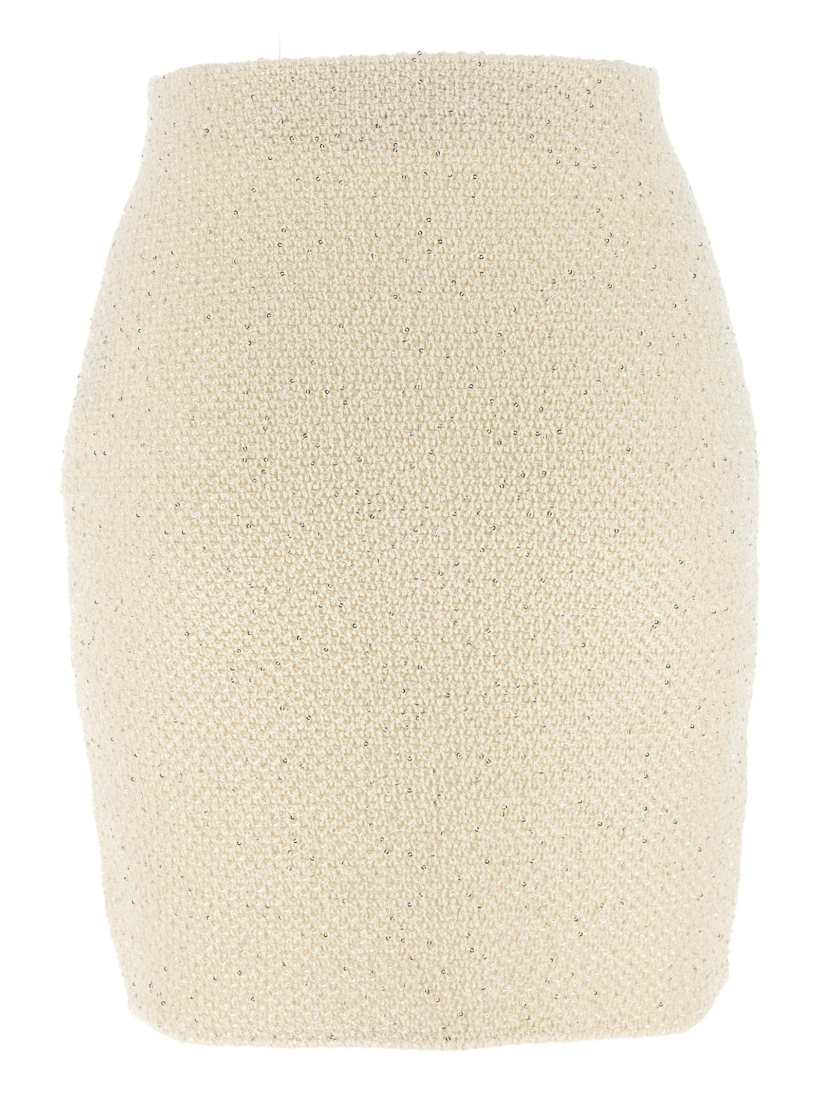 Self-Portrait Cream Sequin Knit Mini Skirt
