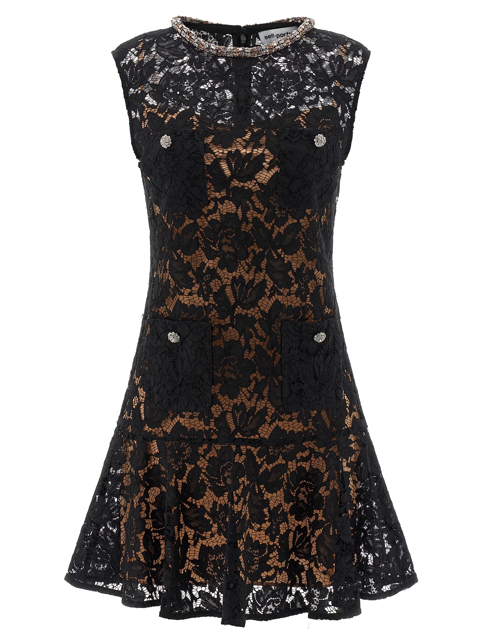 Self-Portrait Black Lace Crystal Dress