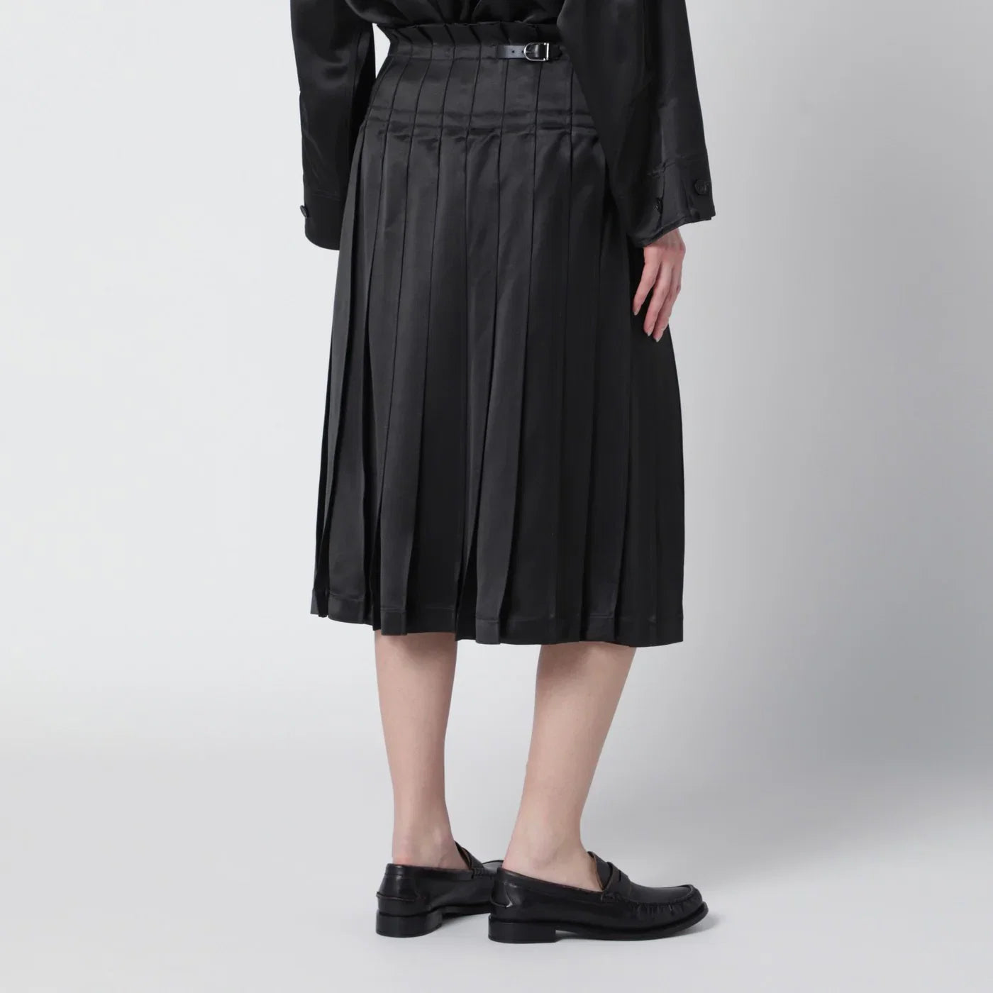 Durazzi Milano Dark grey glossy viscose pleated skirt