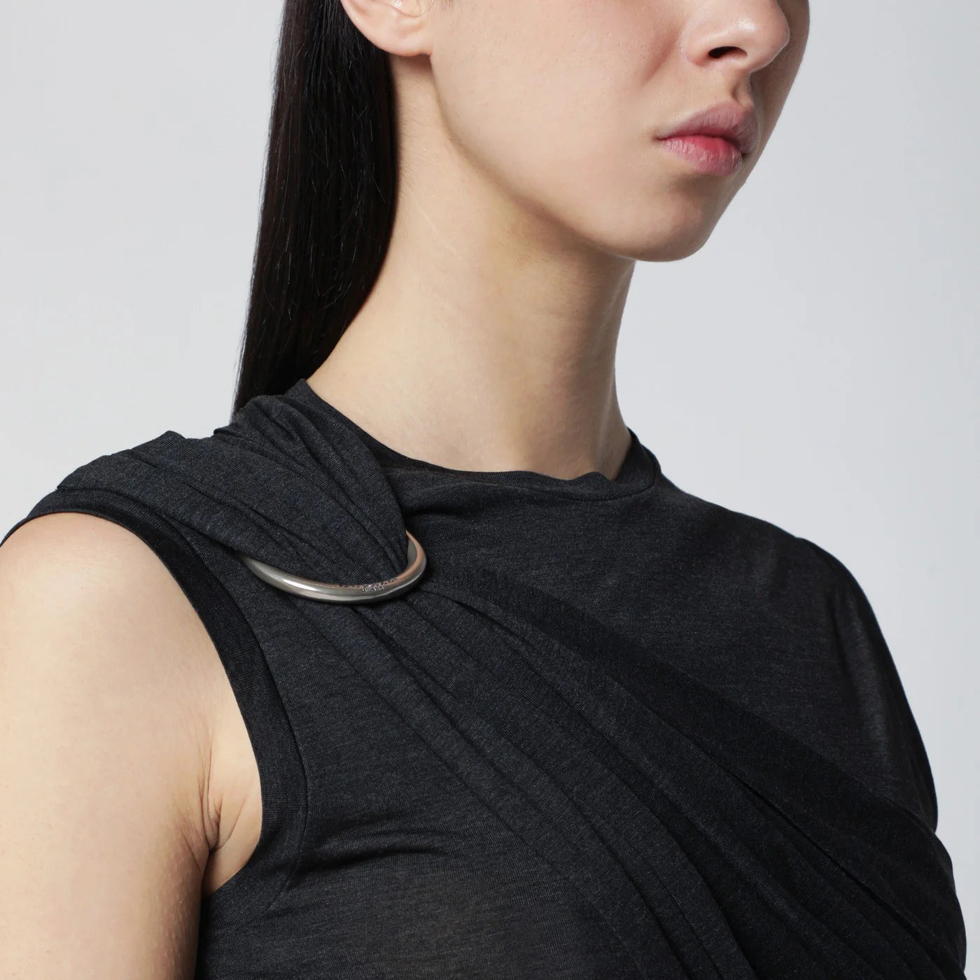 Durazzi Milano Black mélange tank top with braided details