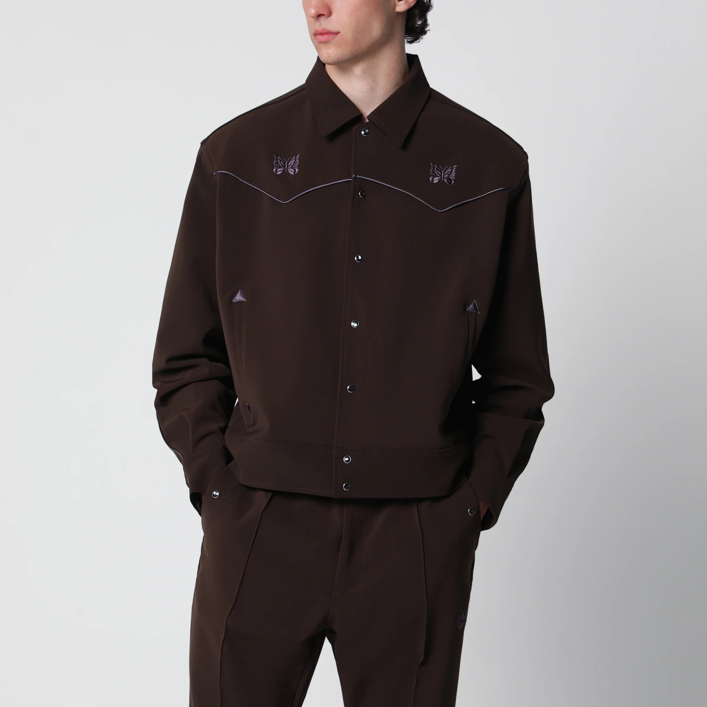 Needles Piping cowboy jacket in stretch polyester brown