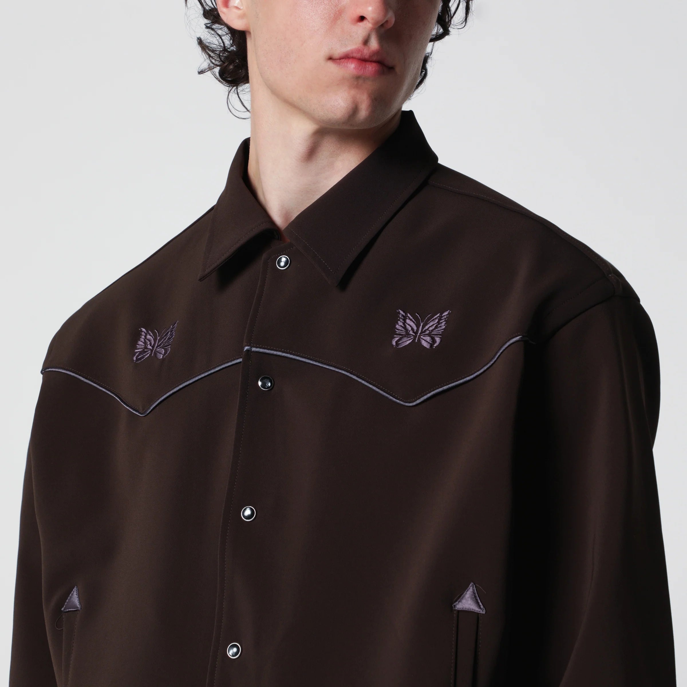 Needles Piping cowboy jacket in stretch polyester brown