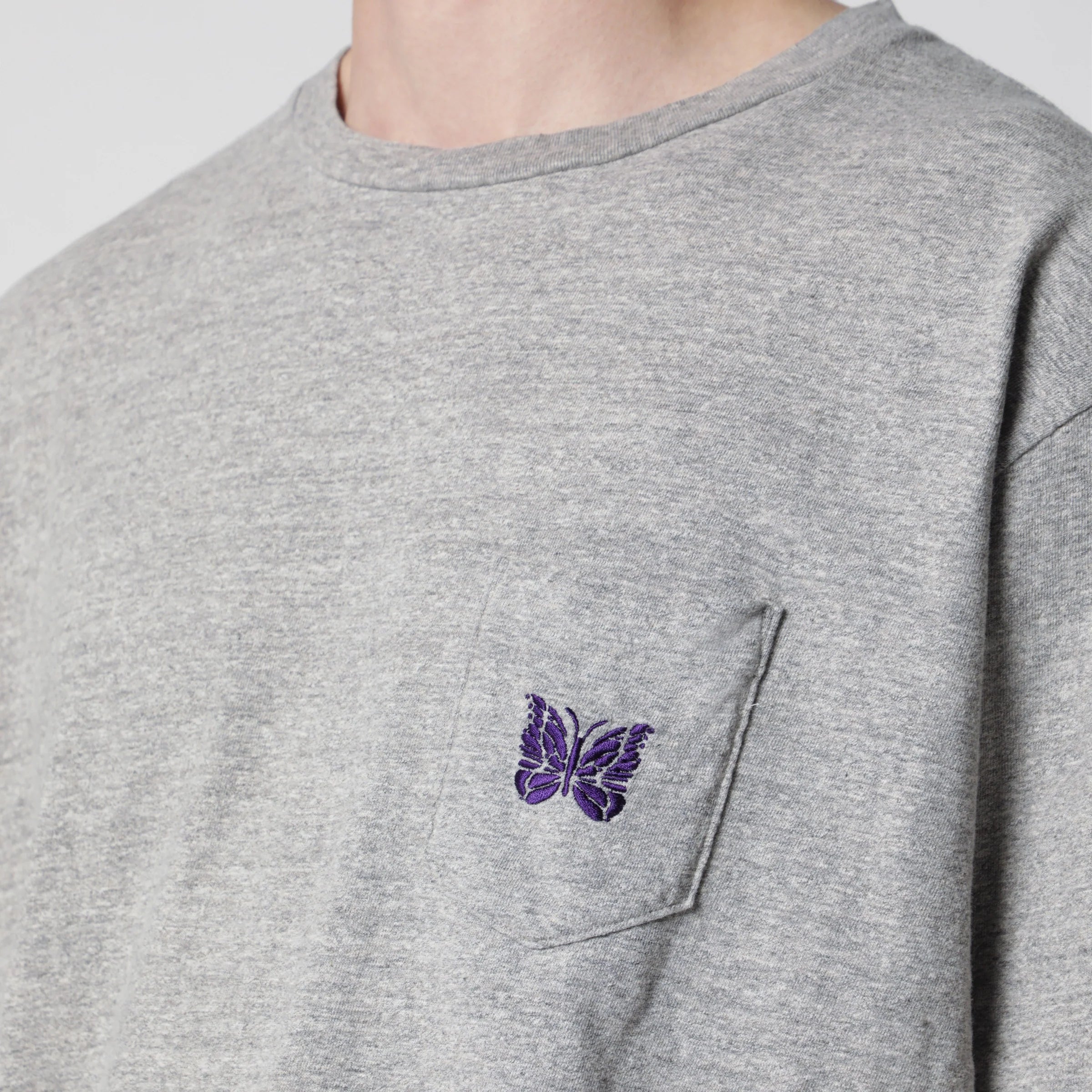 Needles Grey cotton T-shirt with embroidery