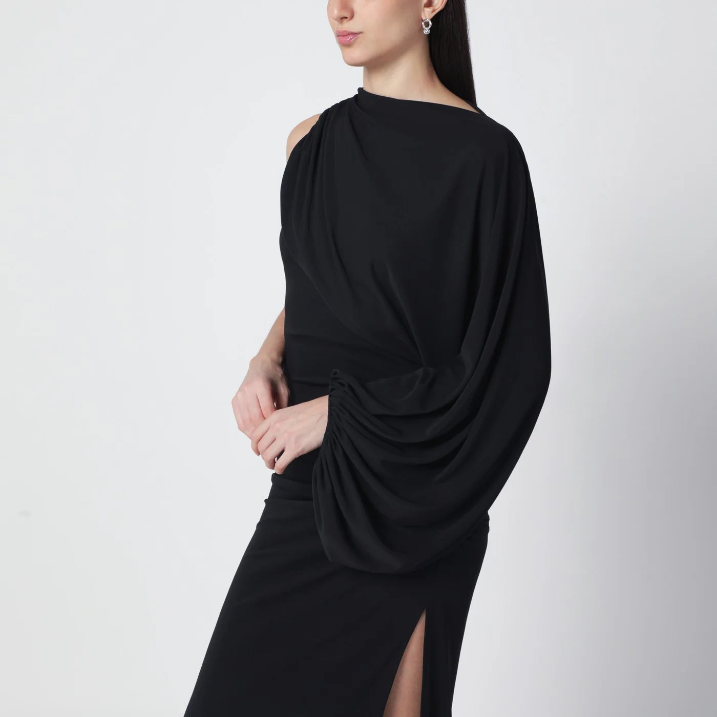 THE ANDAMANE Black Selene one-shoulder long dress