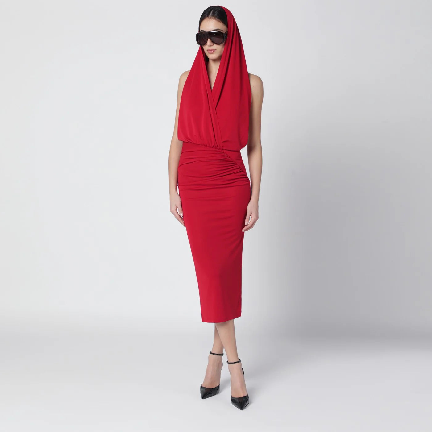 THE ANDAMANE Red Annie hooded midi dress