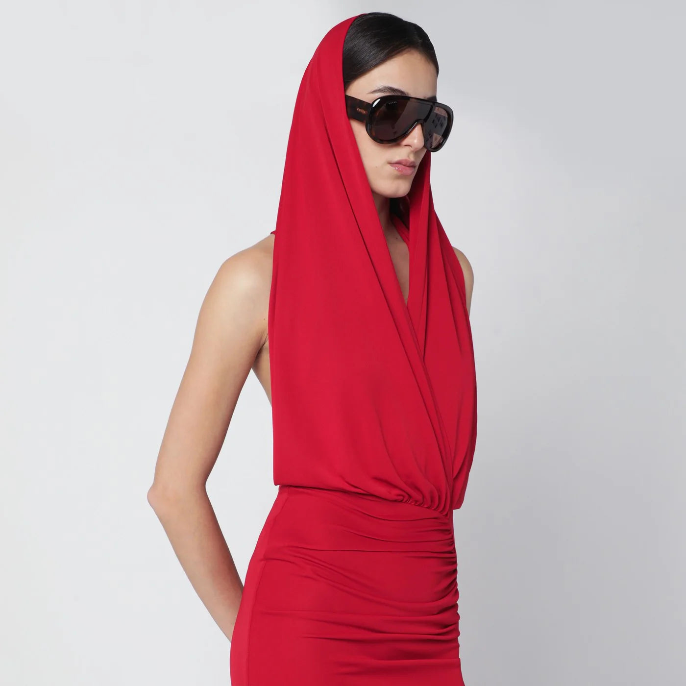 THE ANDAMANE Red Annie hooded midi dress