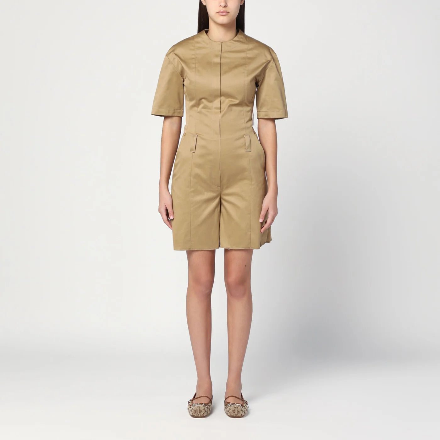 TheLatest Camel-coloured short jumpsuit in cotton