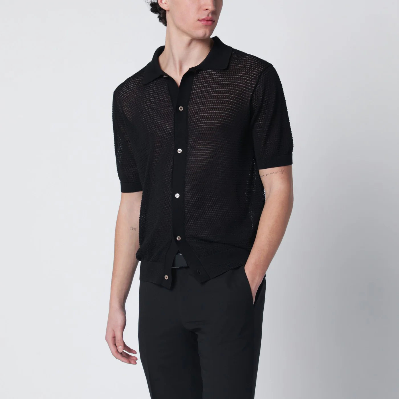 Tagliatore Black openwork cotton cardigan