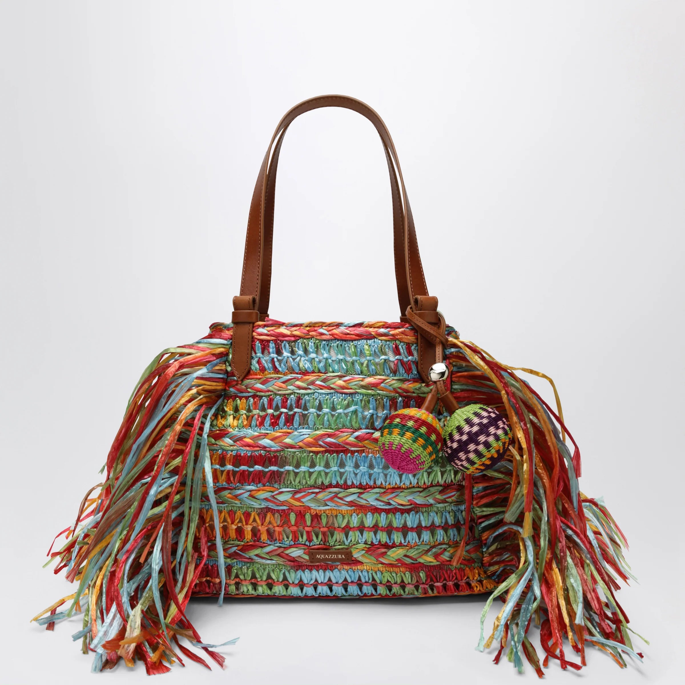 Aquazzura Trancoso tote bag in raffia, multicolor