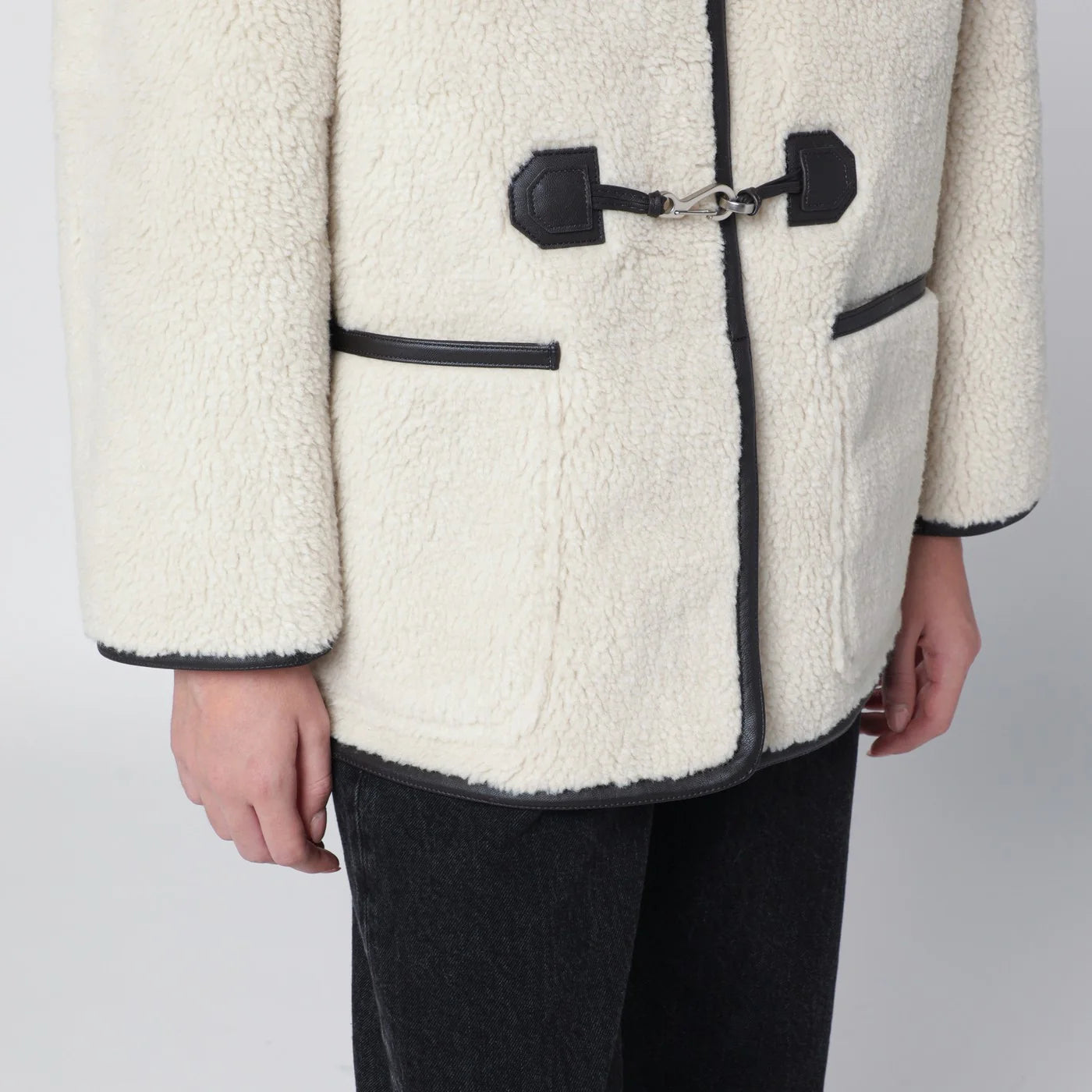 Dunst Cream shearling-effect fabric jacket