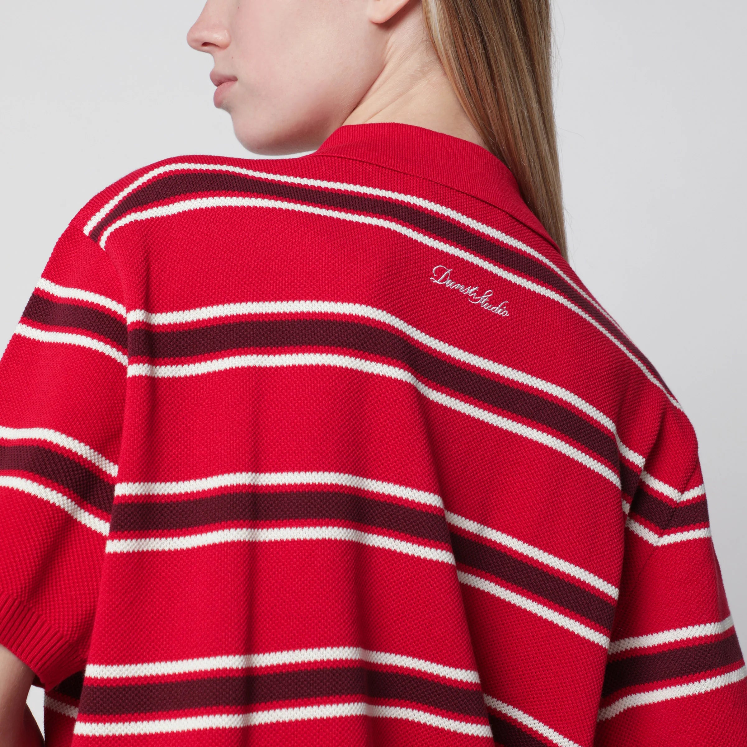 Dunst Red/burgundy striped cotton polo shirt
