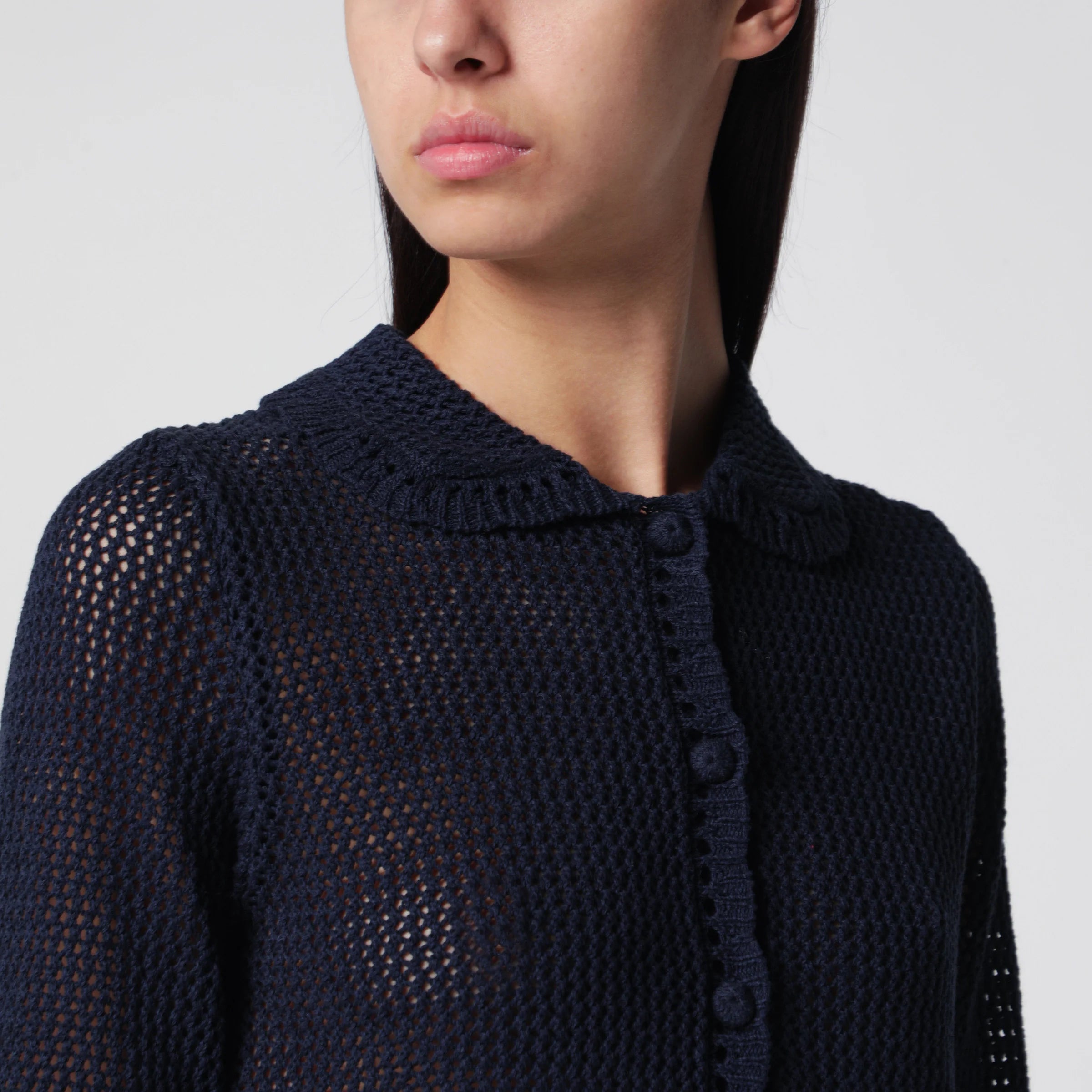 Dunst Navy blue openwork linen-blend cardigan