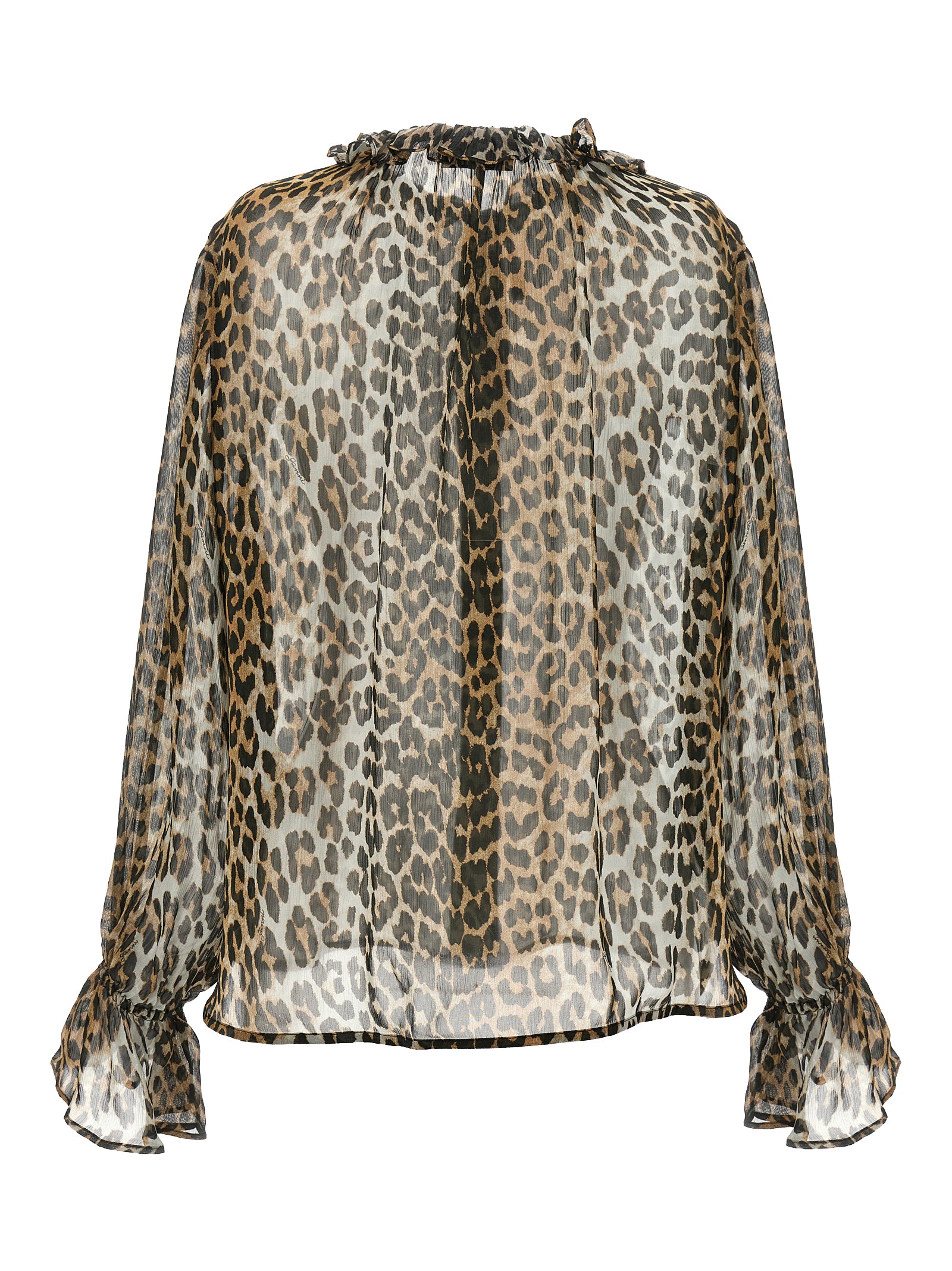 Ganni Leopard Print Chiffon Tie String Shirt