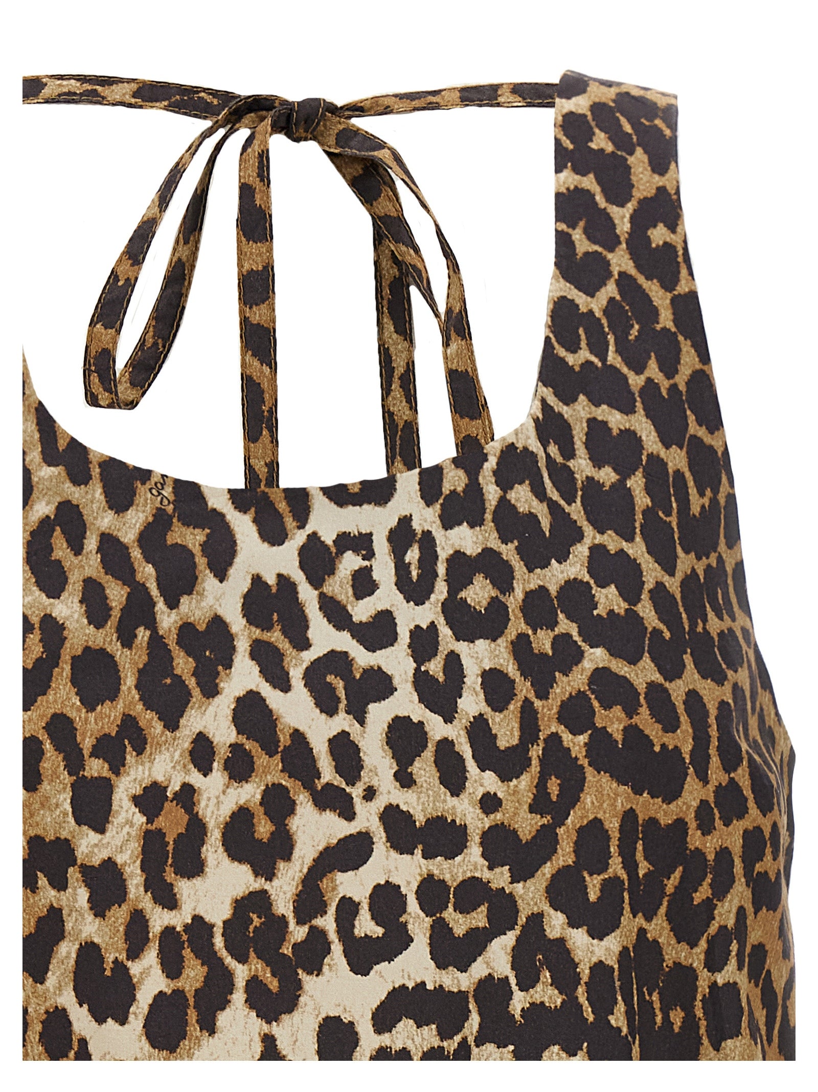 Ganni Leopard Cotton Poplin Mini Dress