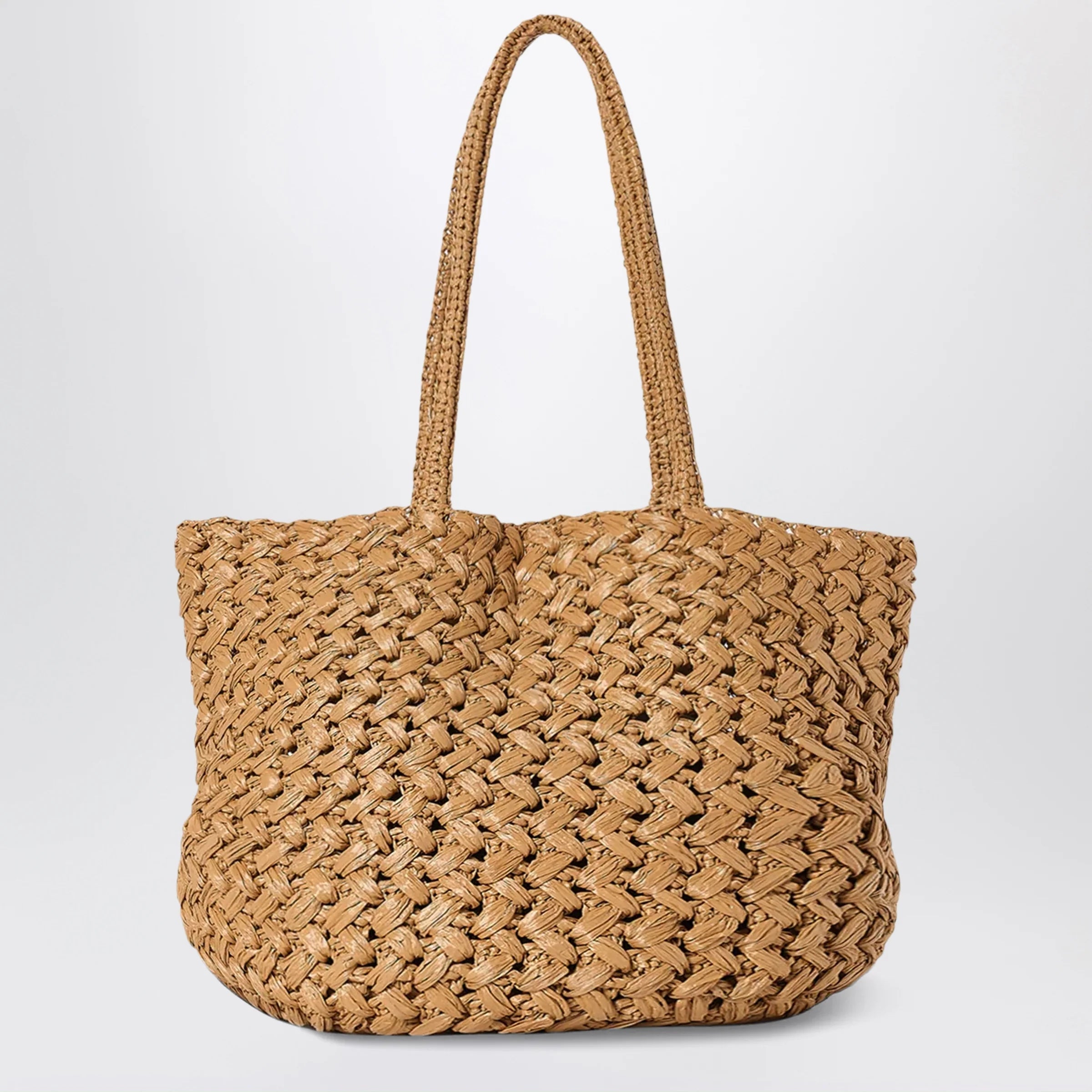 The Row Estelle Two tote bag in woven raffia in Tea color
