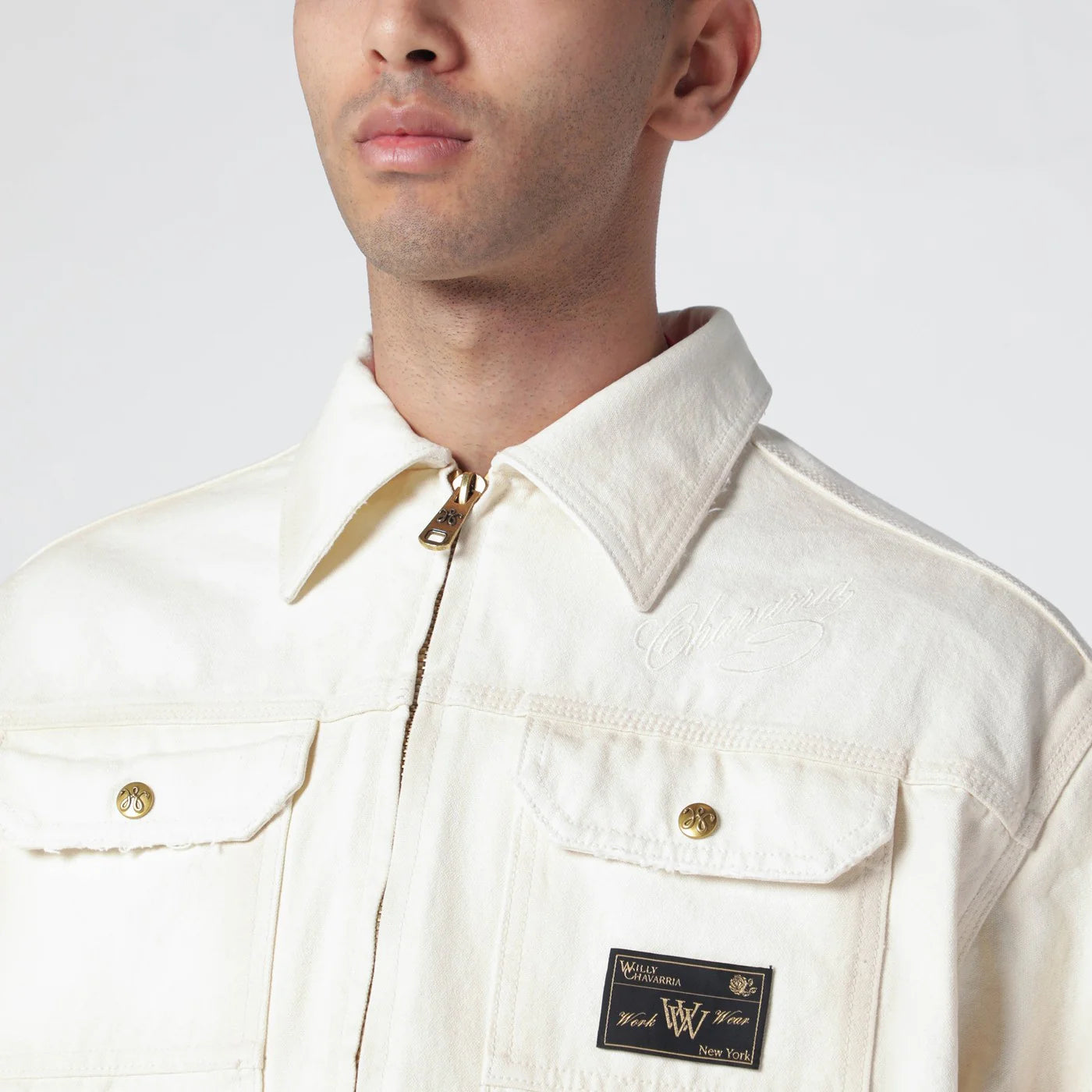 Willy Chavarria Stockton white washed-effect zip jacket
