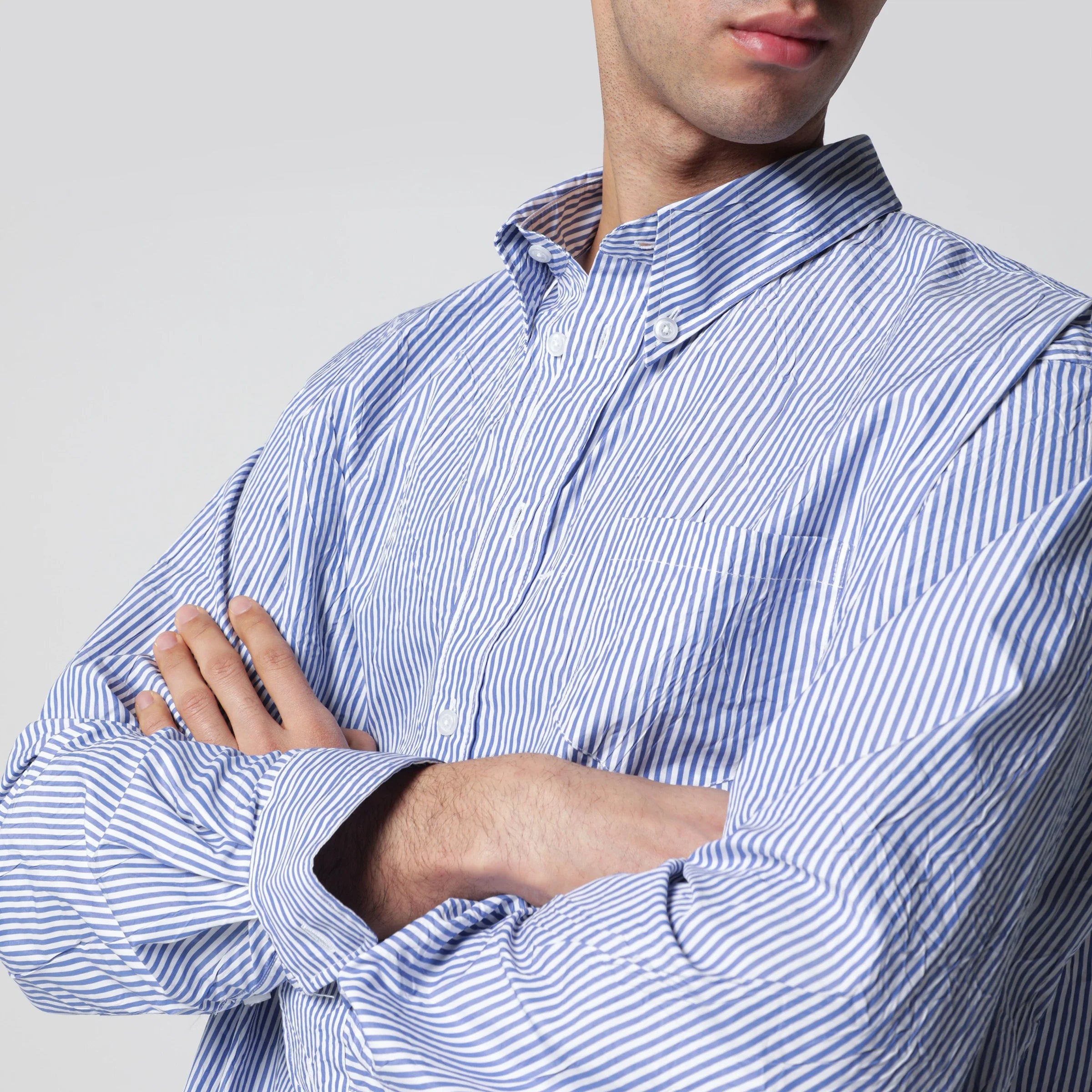 Willy Chavarria White/blue striped button-down shirt