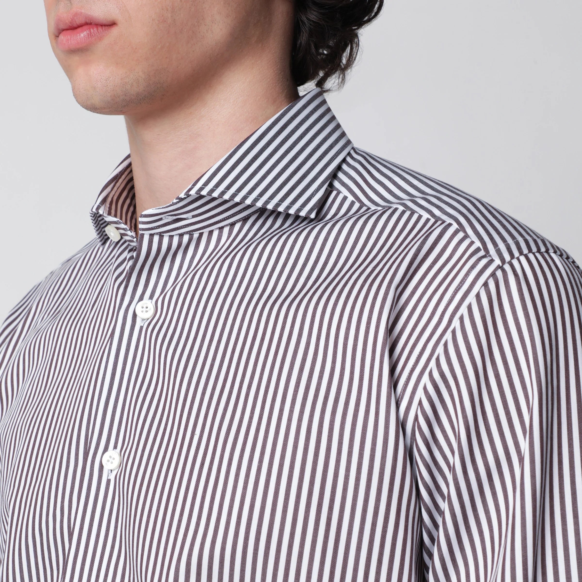 XACUS White/brown striped Travel shirt