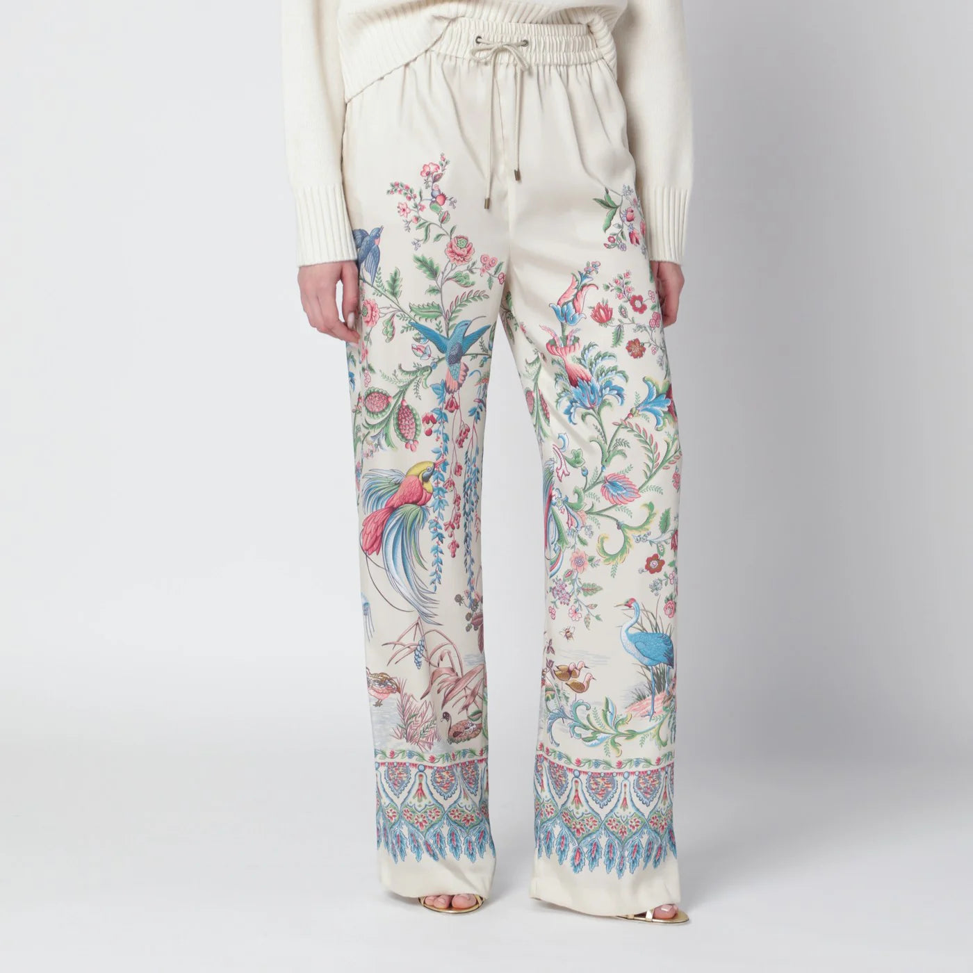 ETRO White wide-leg trousers with floral print