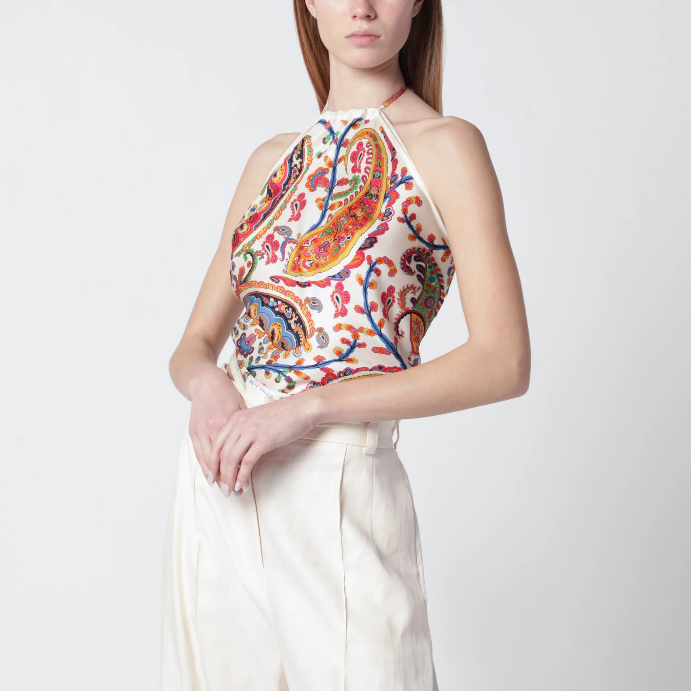 ETRO Bandana top in silk twill with floral Paisley motif